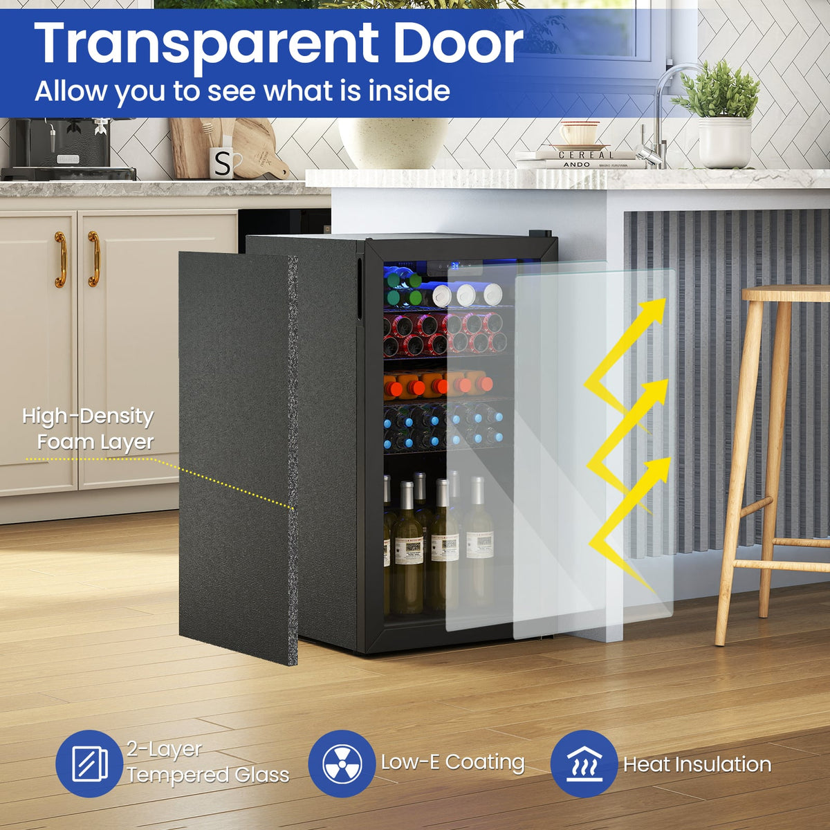Beverage Refrigerator Cooler with Glass Door-Black-Wine & Beverage Coolers-DECOROLALA