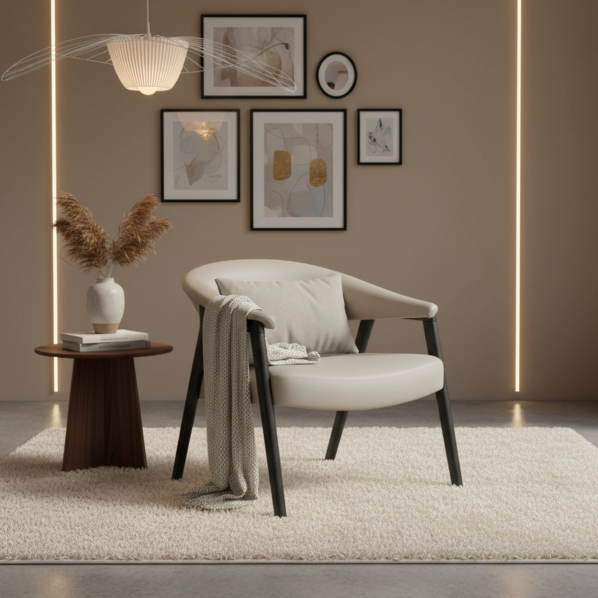 Bexley Accent Armchair - Mushroom Faux Leather Black Wood Frame-DECOROLALA