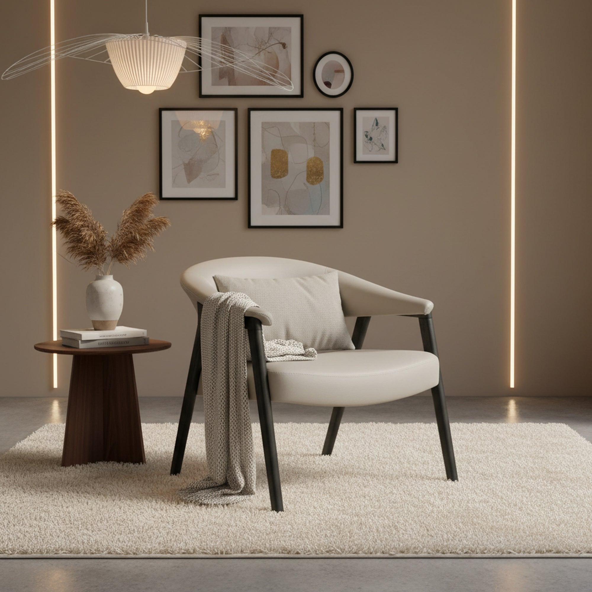 Bexley Accent Armchair - Mushroom Faux Leather Black Wood Frame-DECOROLALA