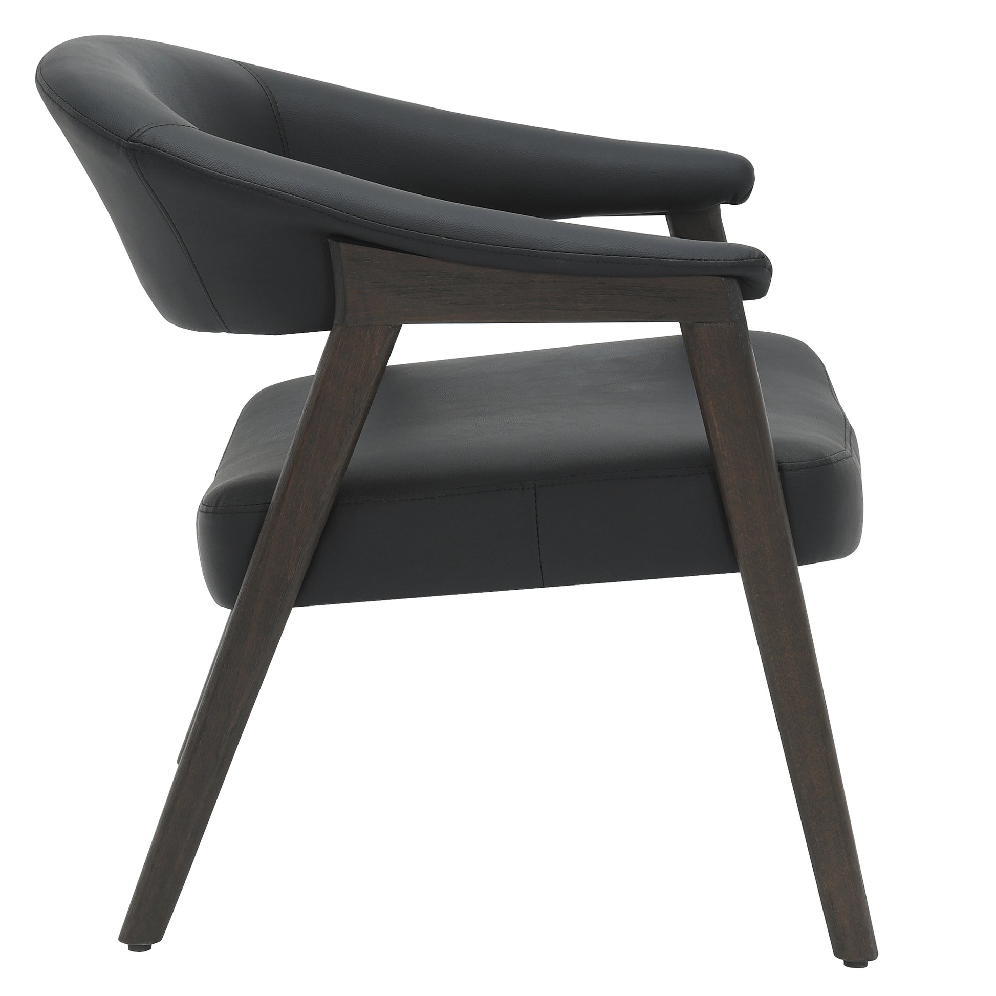 Bexley Accent Chair - Black Faux Leather & Walnut Frame-Accent Chairs-DECOROLALA