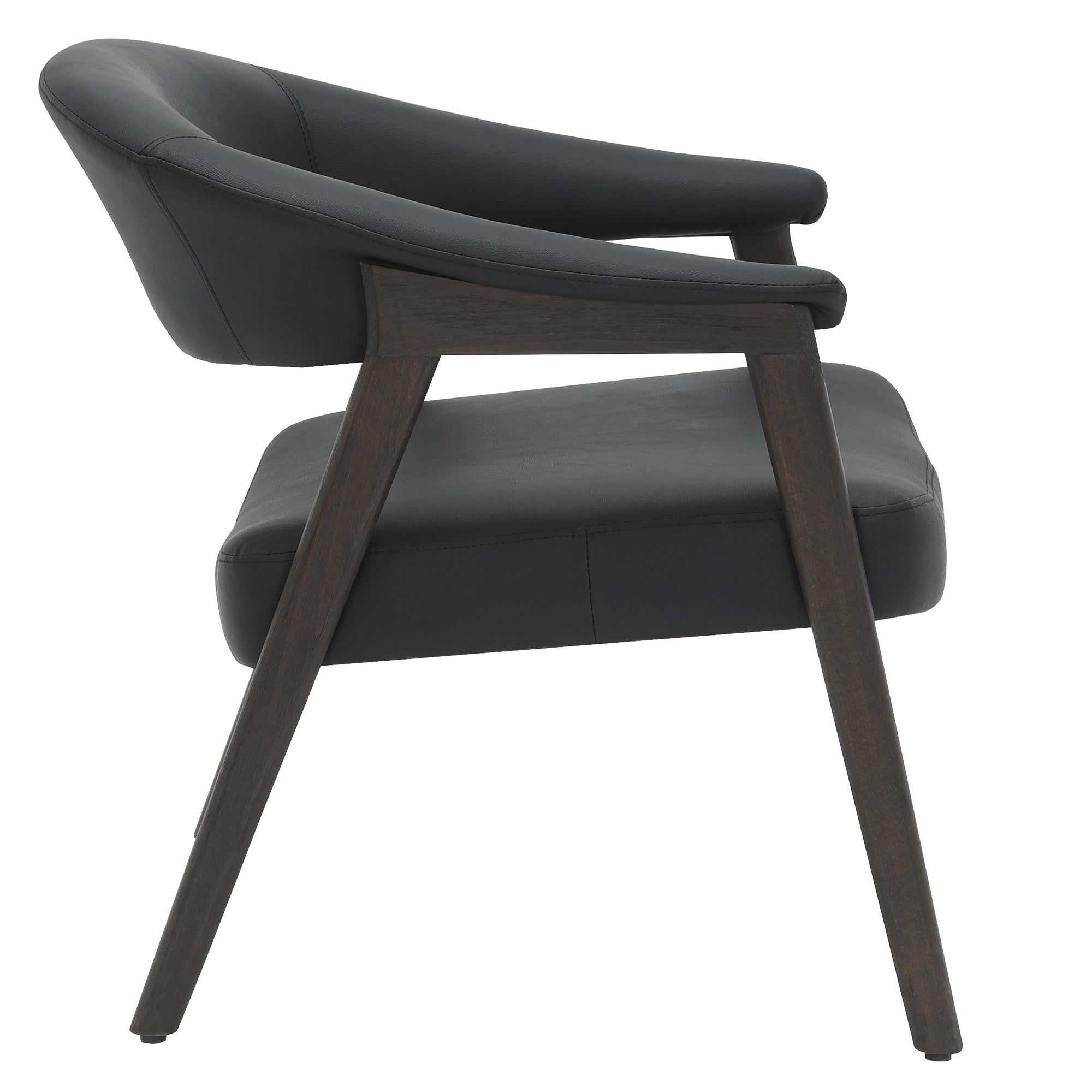 Bexley Accent Chair - Black Faux Leather & Walnut Frame-Accent Chairs-DECOROLALA