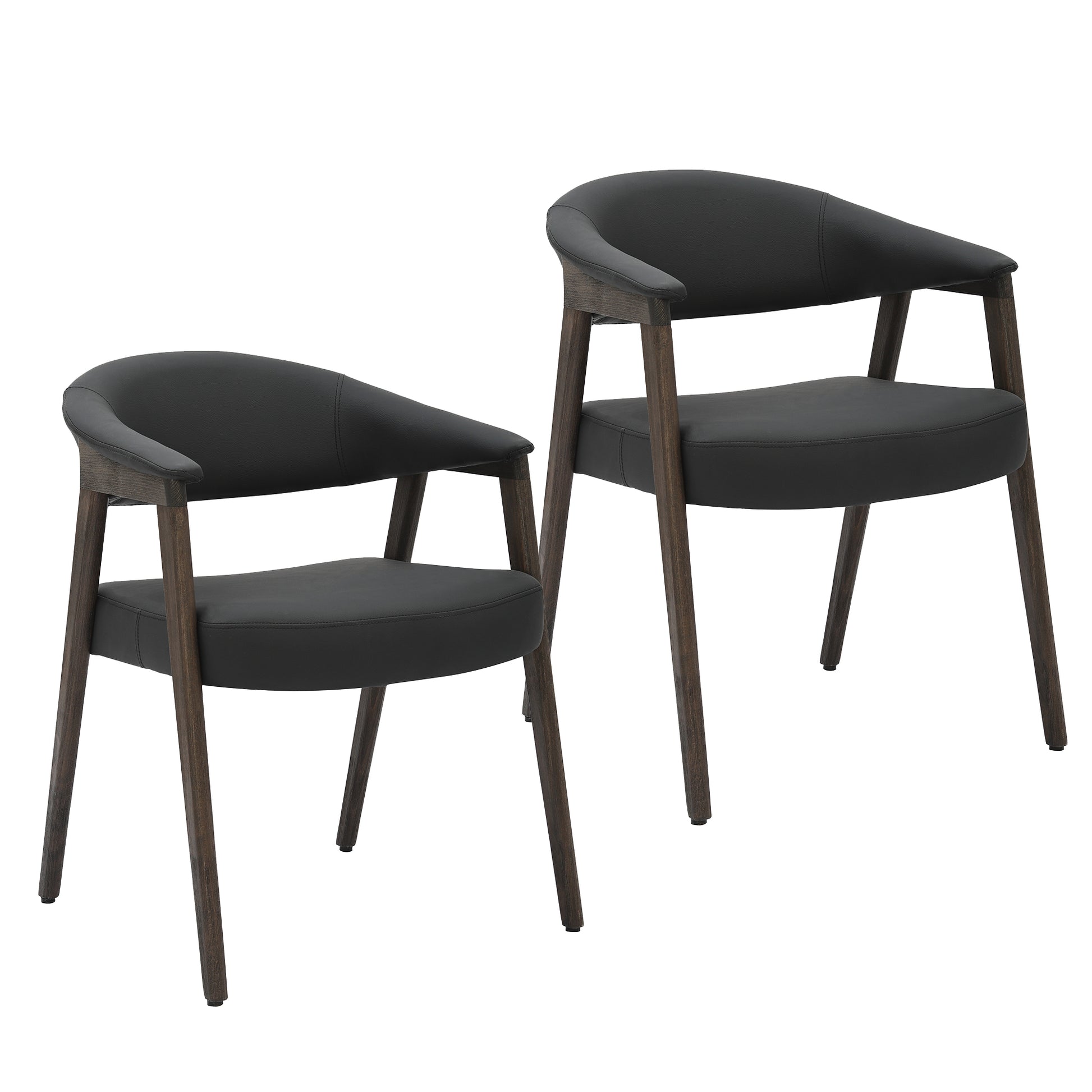 Bexley Dining Armchair - Black Faux Leather & Walnut Frame-DECOROLALA