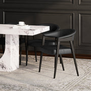 Bexley Dining Armchair - Black Faux Leather & Walnut Frame-DECOROLALA