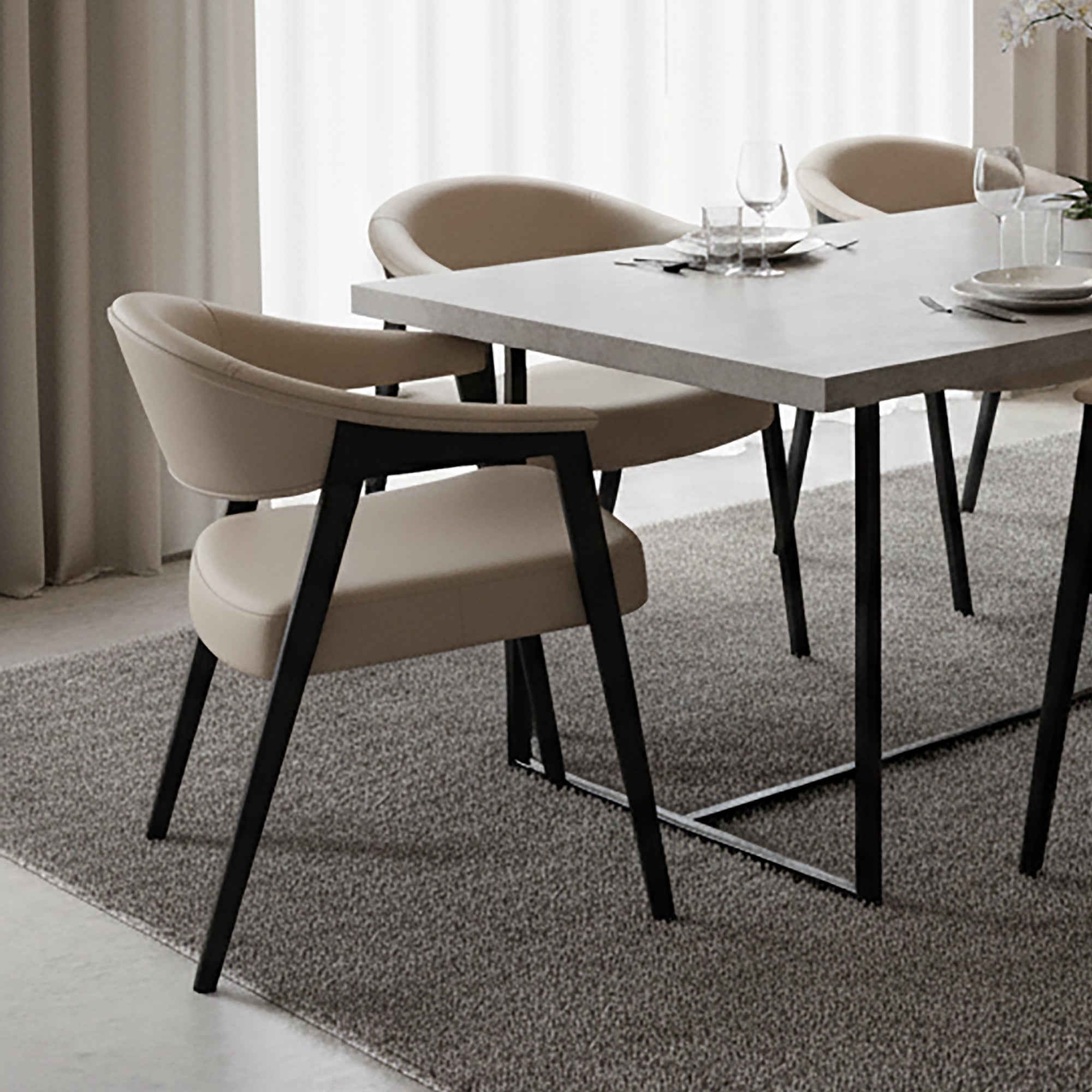 Bexley Dining Armchair - Mushroom Faux Leather & Black Wood-DECOROLALA