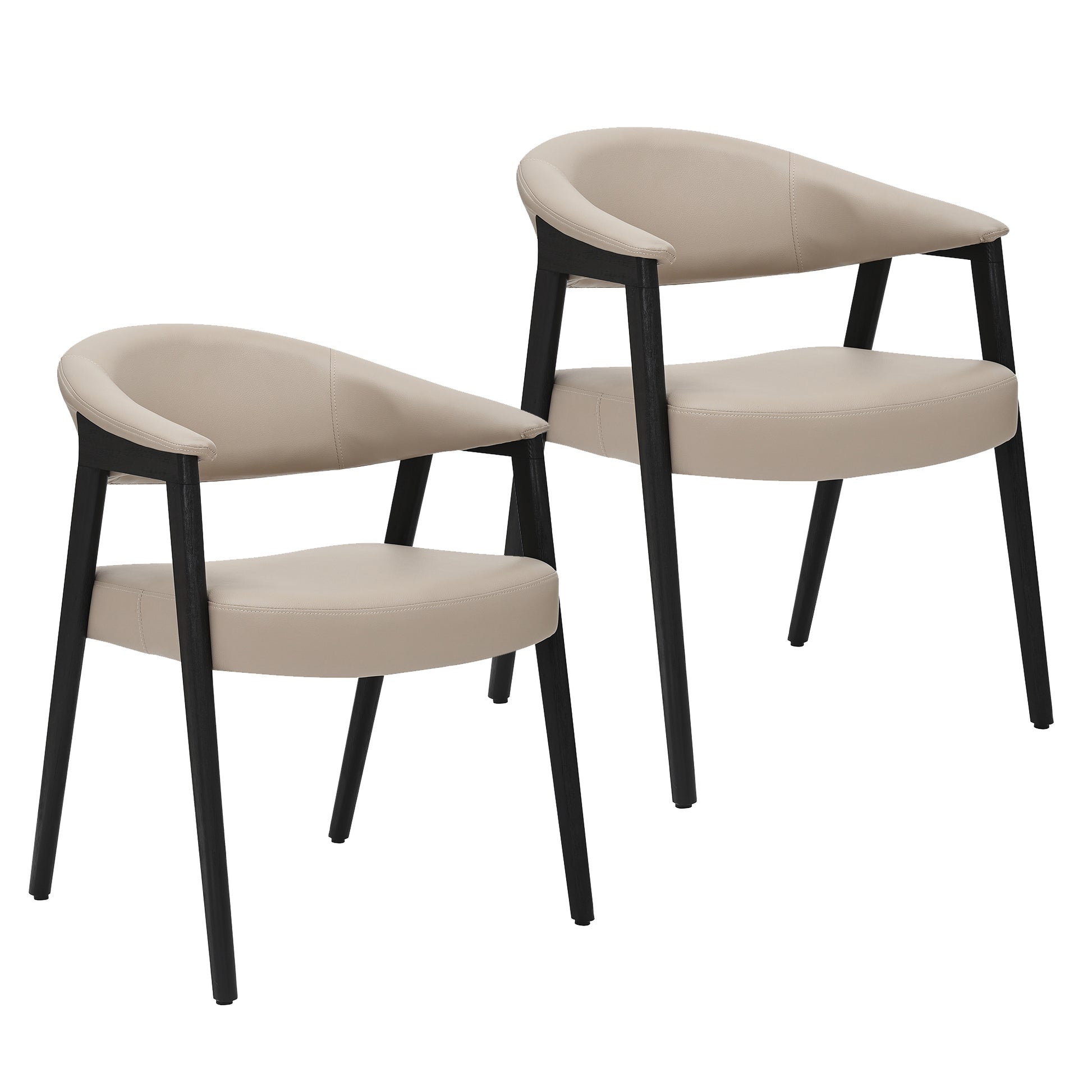 Bexley Dining Armchair - Mushroom Faux Leather & Black Wood-DECOROLALA