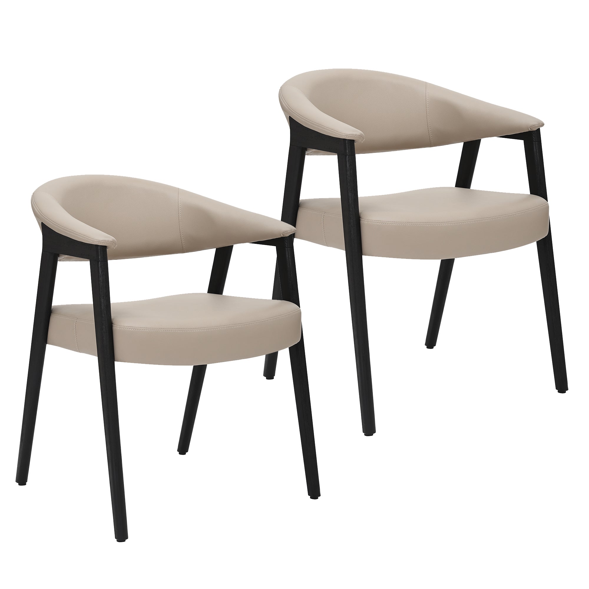 Bexley Dining Armchair - Mushroom Faux Leather & Black Wood-DECOROLALA