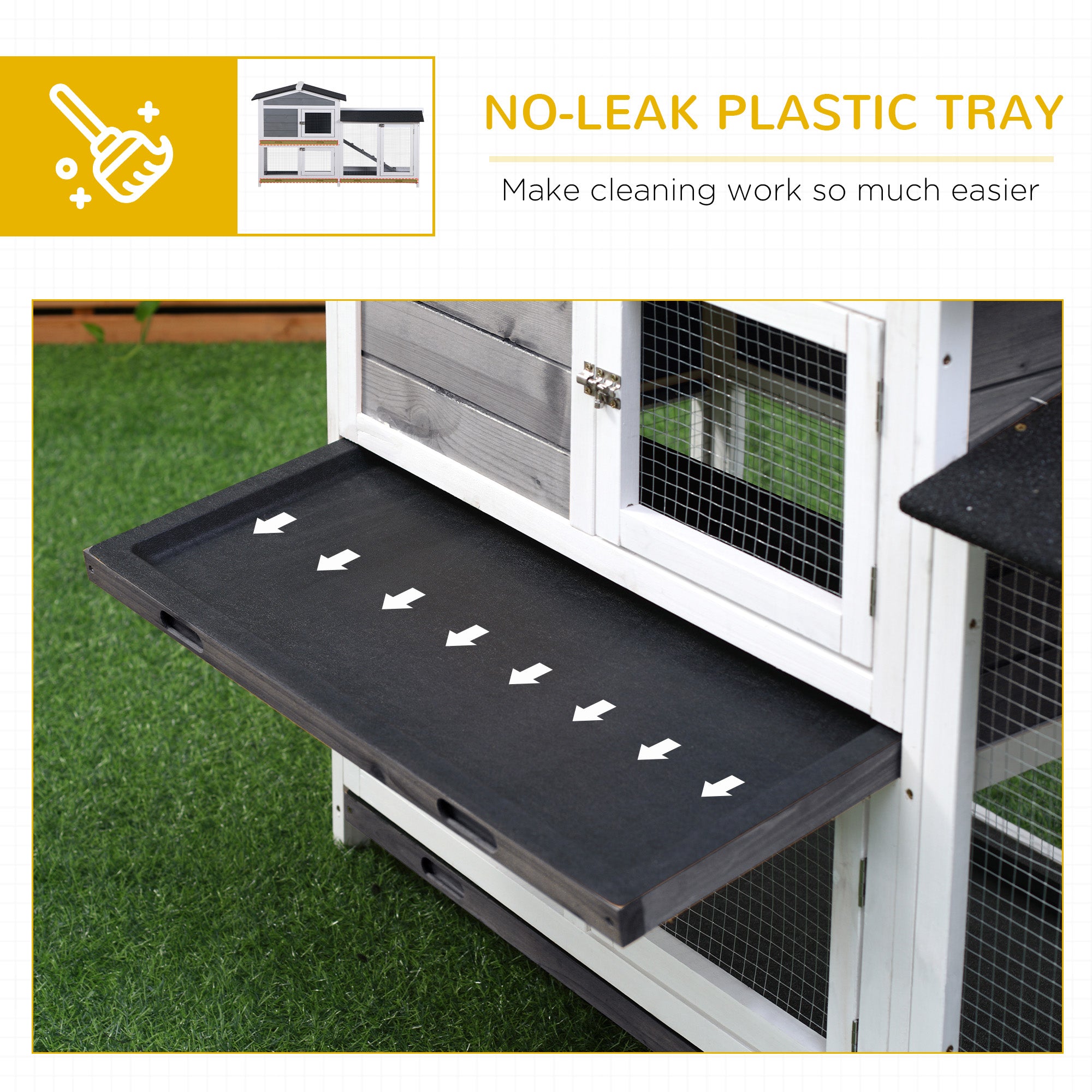2-tier Wooden Rabbit Hutch w/ Ramp and Outdoor Run, Grey
