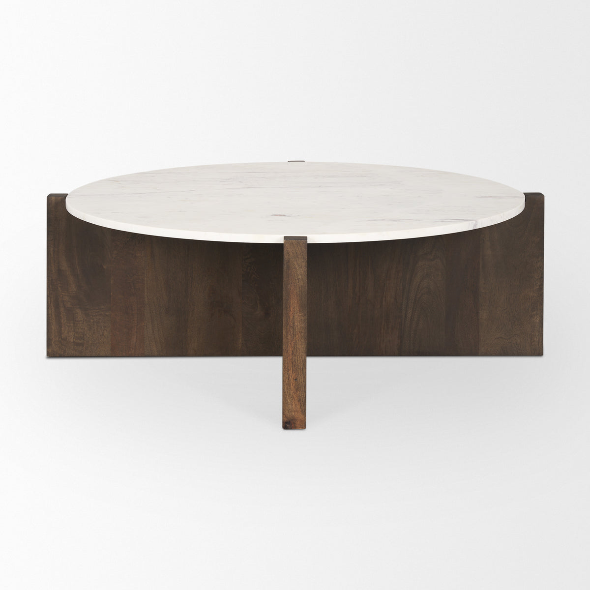 Bianca Light Brown Wood w/ Round Marble Top Coffee Table-Coffee Tables-DECOROLALA