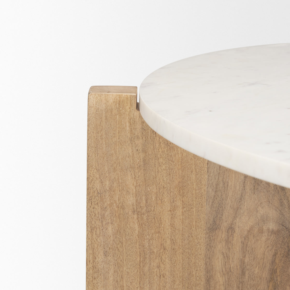 Bianca Light Brown Wood w/ Round Marble Top Coffee Table-Coffee Tables-DECOROLALA