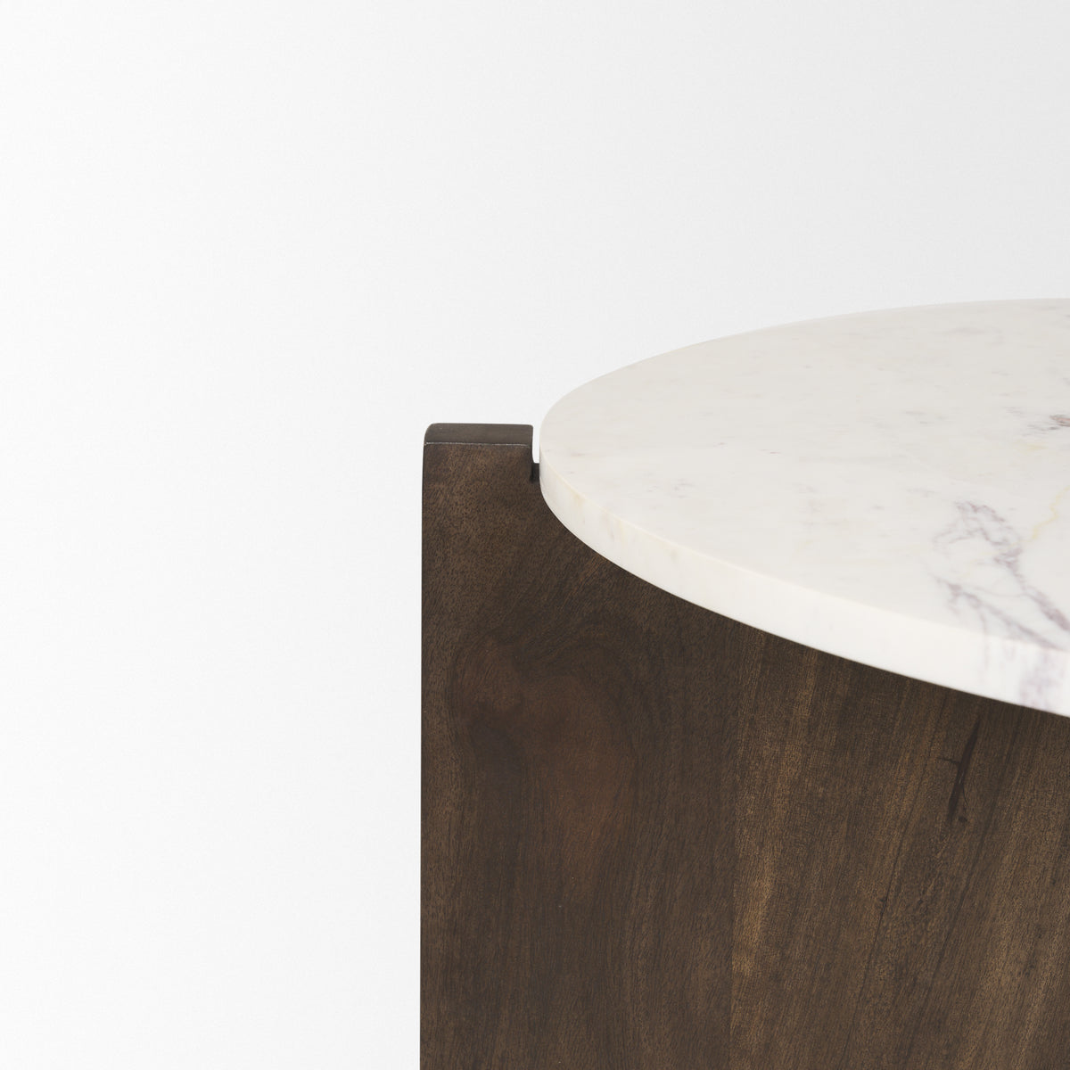 Bianca Light Brown Wood w/ Round Marble Top Coffee Table-Coffee Tables-DECOROLALA