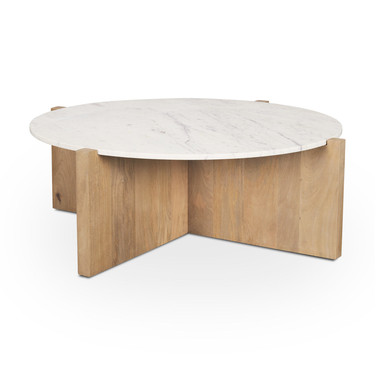 Bianca Light Brown Wood w/ Round Marble Top Coffee Table-Coffee Tables-DECOROLALA