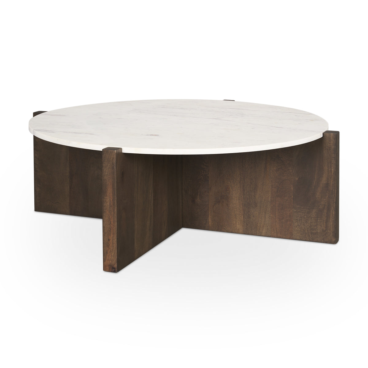 Bianca Light Brown Wood w/ Round Marble Top Coffee Table-Coffee Tables-DECOROLALA