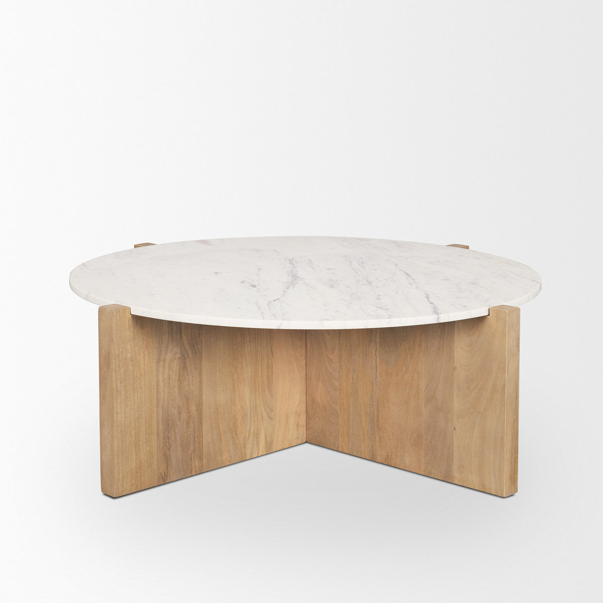 Bianca Light Brown Wood w/ Round Marble Top Coffee Table-Coffee Tables-DECOROLALA