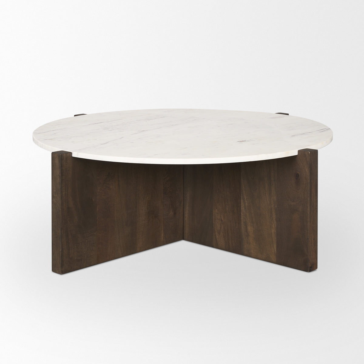 Bianca Light Brown Wood w/ Round Marble Top Coffee Table-Coffee Tables-DECOROLALA