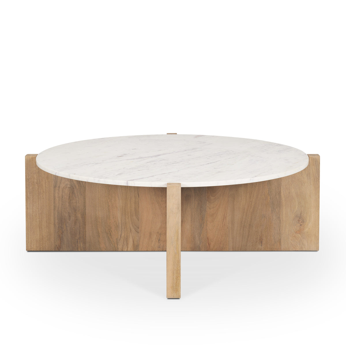 Bianca Light Brown Wood w/ Round Marble Top Coffee Table-Coffee Tables-DECOROLALA