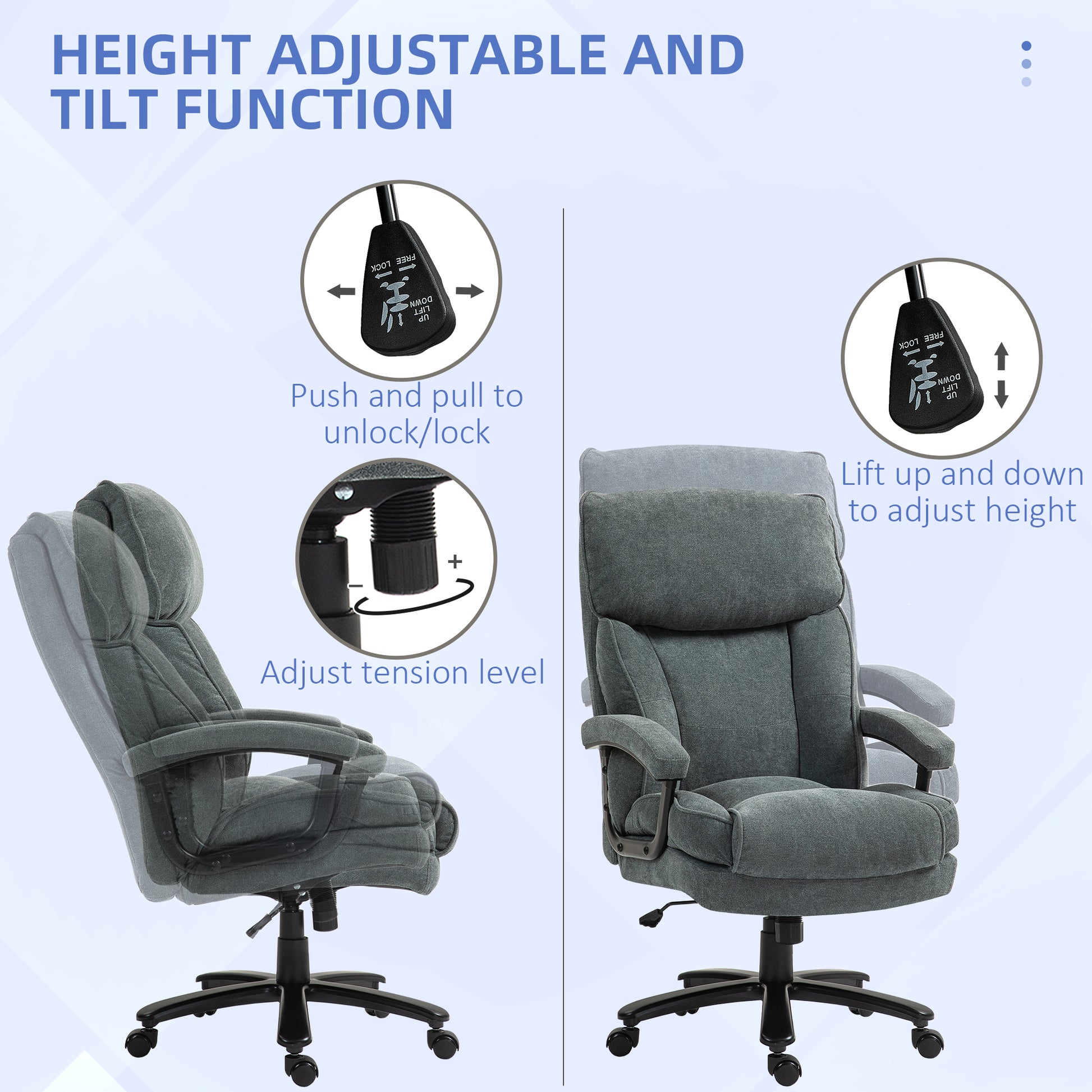 Big & Tall Office Chair 440lb Grey-DECOROLALA
