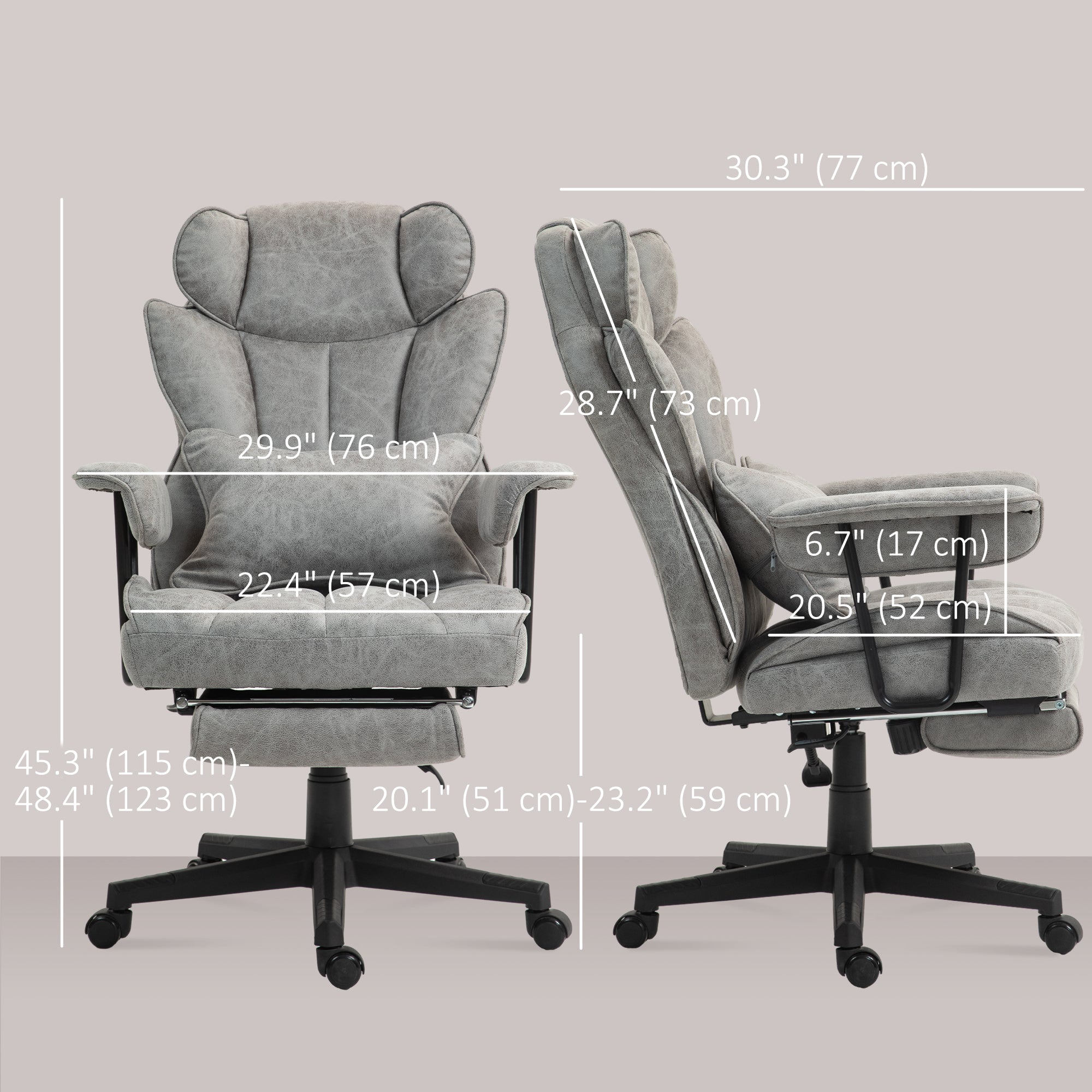 Big & Tall Office Chair Grey 400LBS Footrest-DECOROLALA