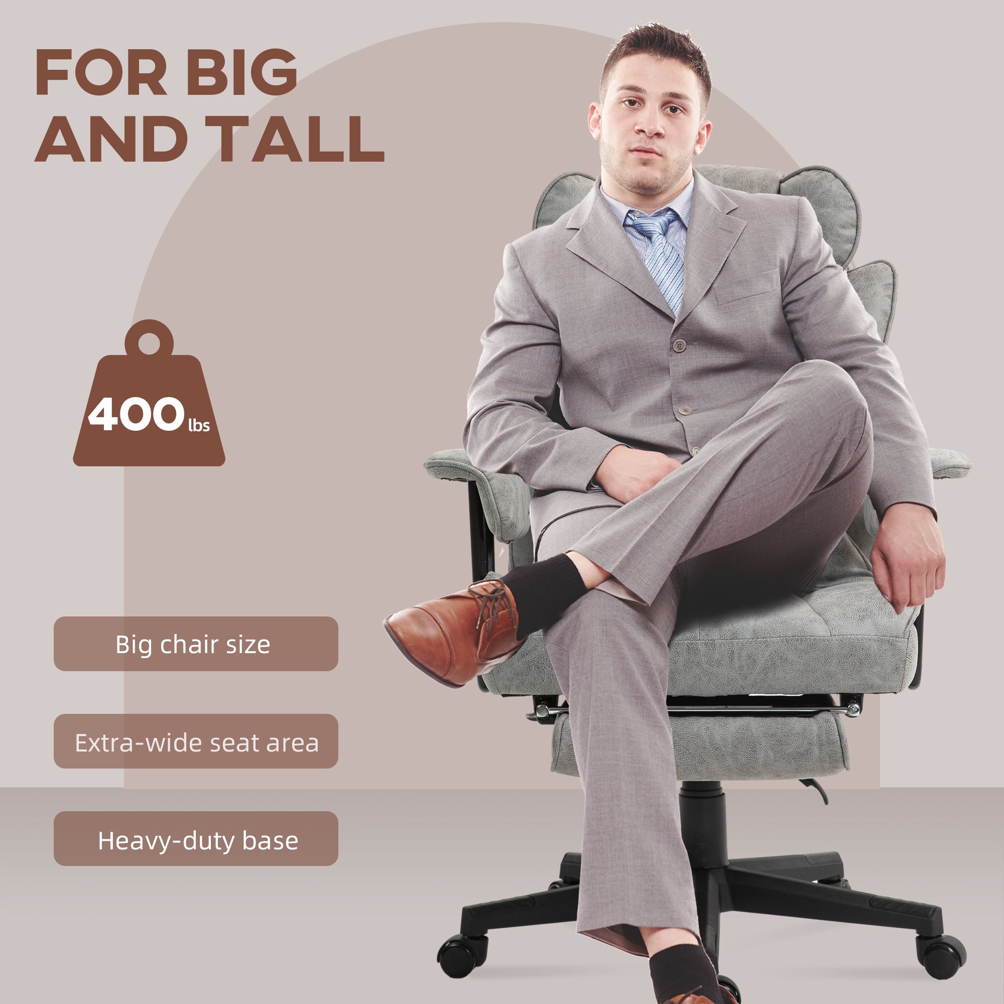 Big & Tall Office Chair Grey 400LBS Footrest-DECOROLALA