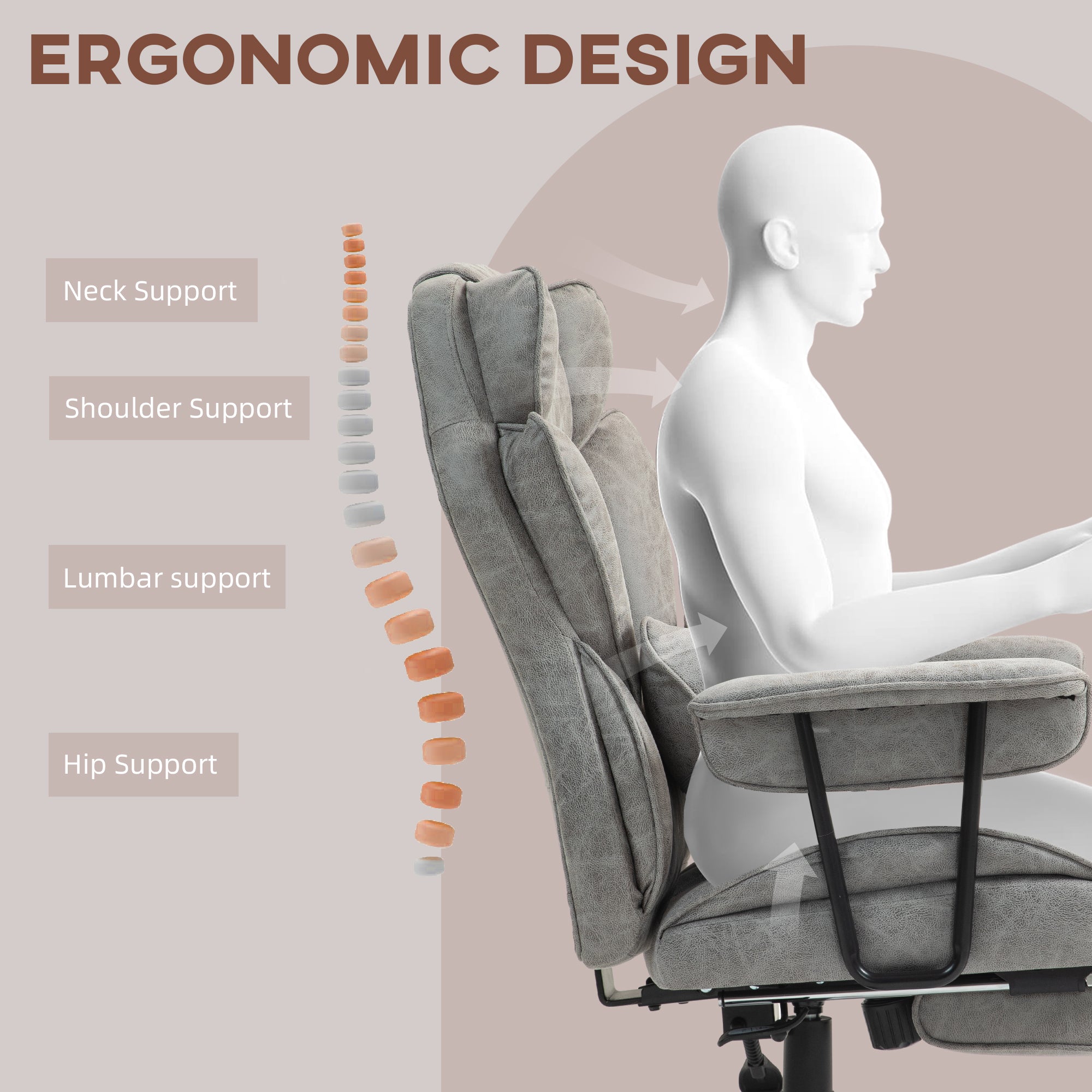 Big & Tall Office Chair Grey 400LBS Footrest-DECOROLALA