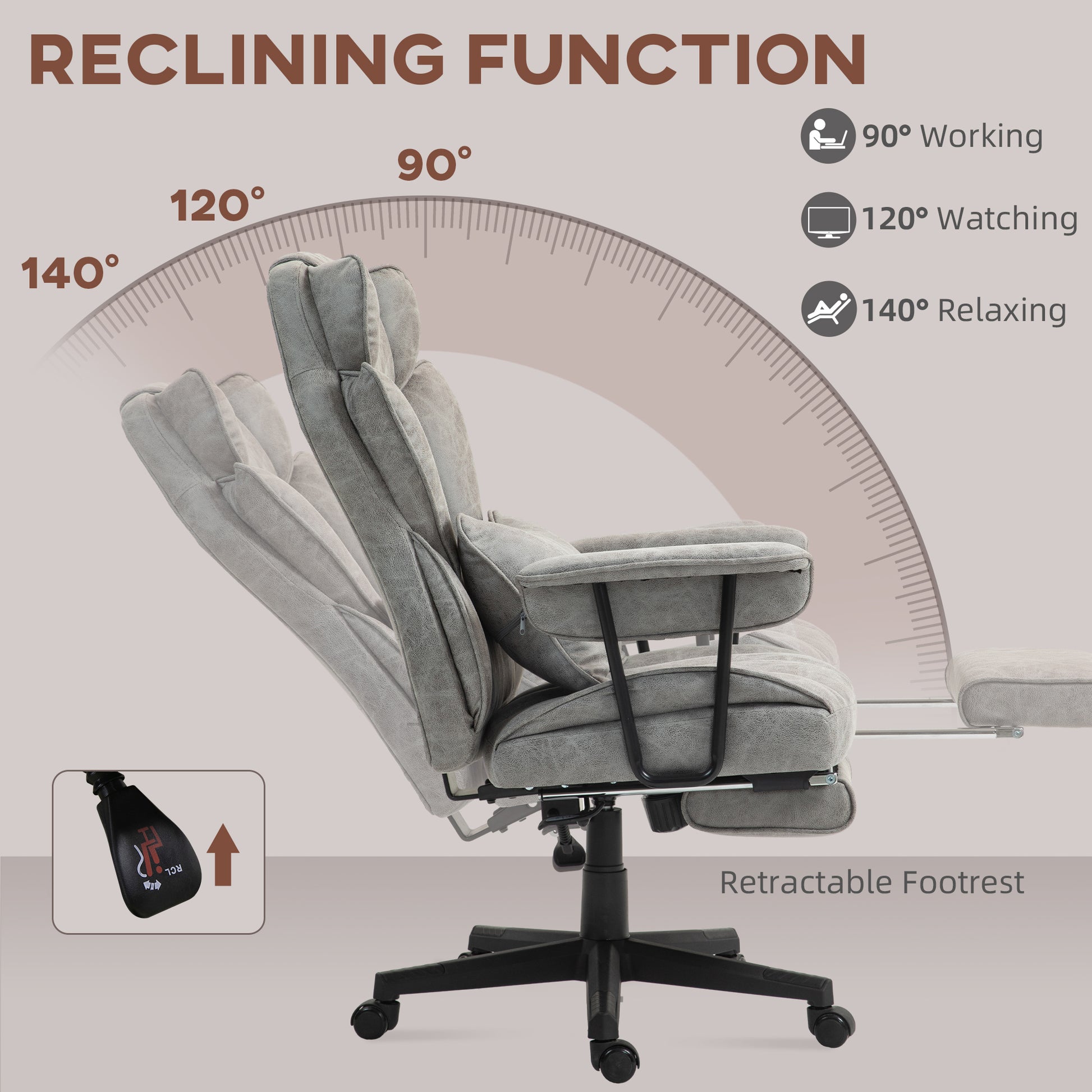 Big & Tall Office Chair Grey 400LBS Footrest-DECOROLALA