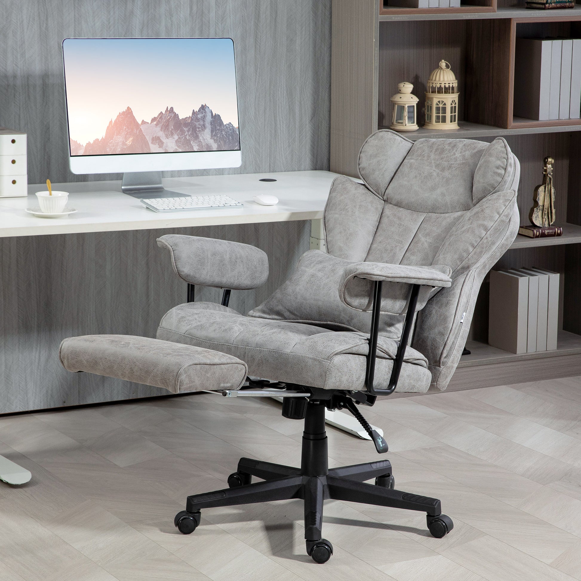 Big & Tall Office Chair Grey 400LBS Footrest-DECOROLALA