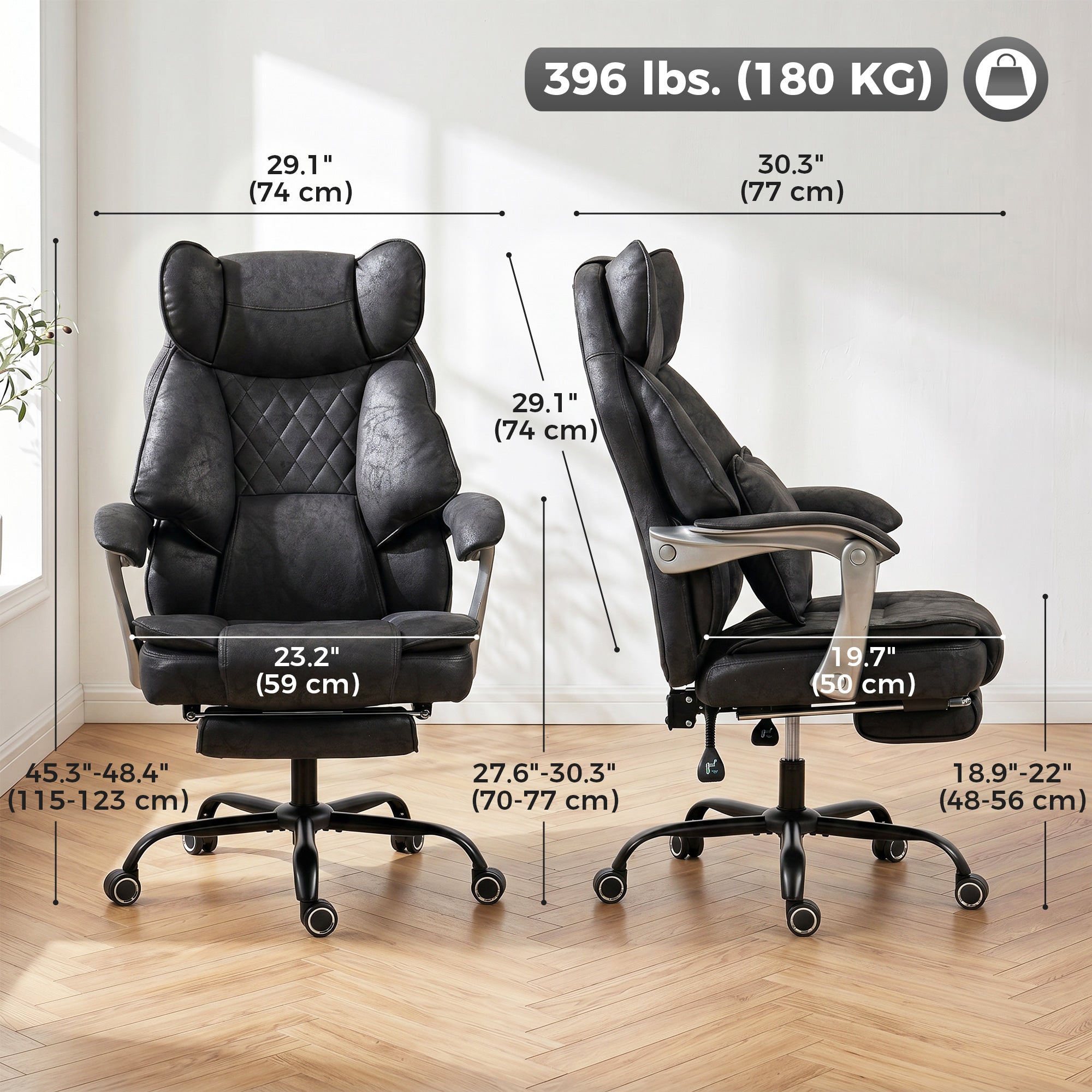 Big and Tall Executive Office Chair 400 lbs - Black-Office Products > Office Furniture > Office Chairs > Executive & Manager Chairs-DECOROLALA