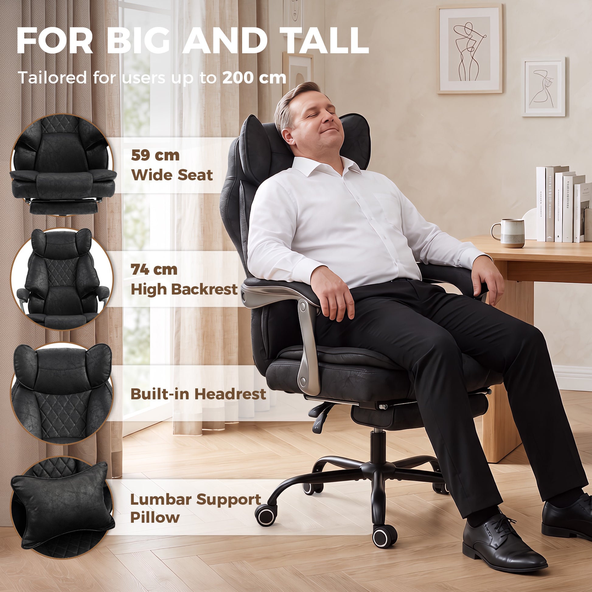 Big and Tall Executive Office Chair 400 lbs - Black-Office Products > Office Furniture > Office Chairs > Executive & Manager Chairs-DECOROLALA
