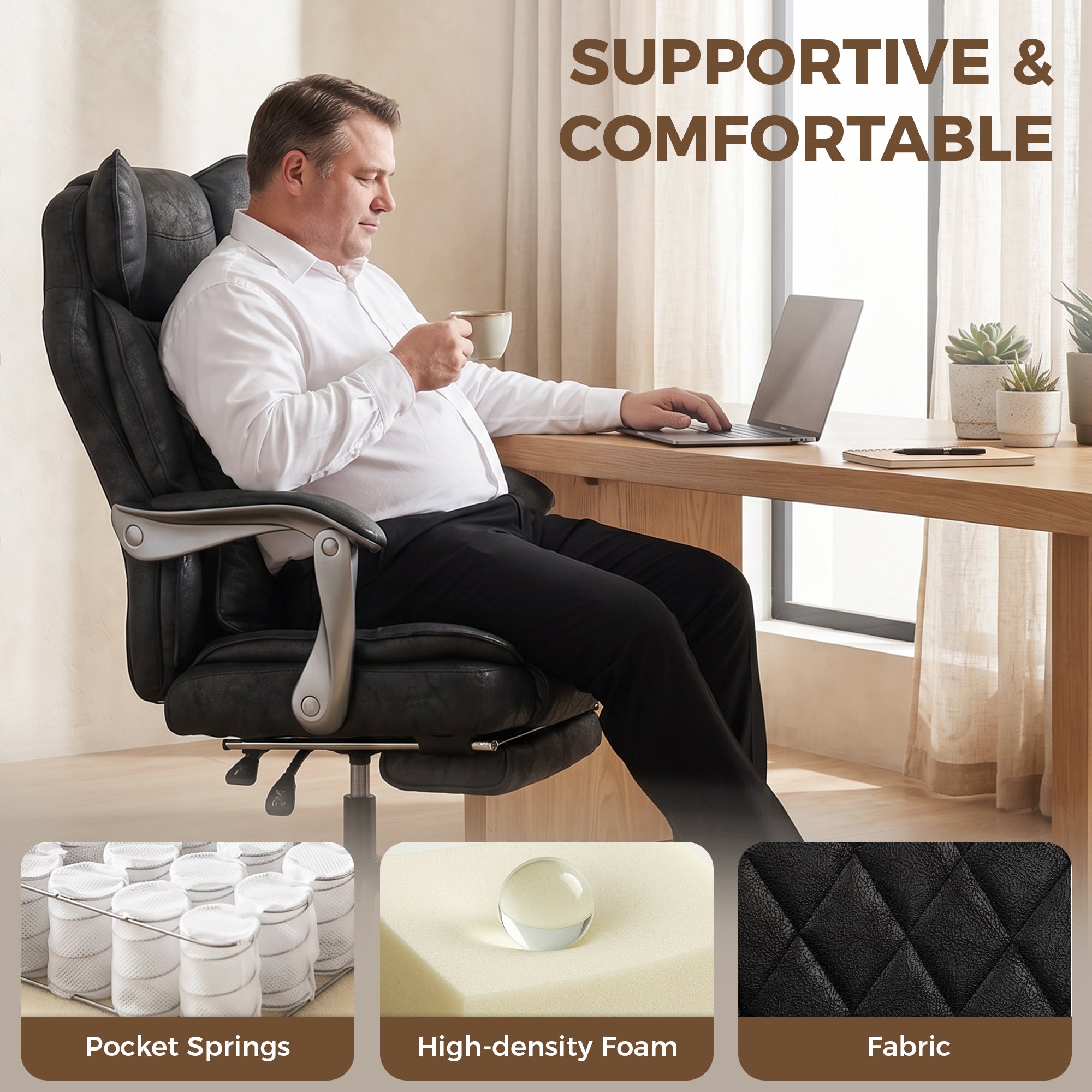 Big and Tall Executive Office Chair 400 lbs - Black-Office Products > Office Furniture > Office Chairs > Executive & Manager Chairs-DECOROLALA