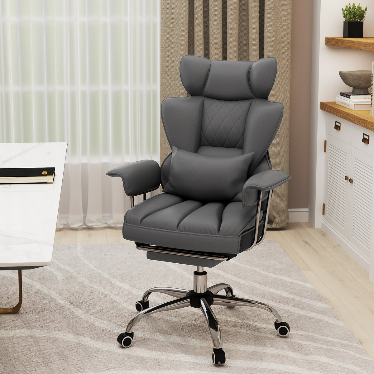 Big and Tall Executive Office Desk Chair with Footrest-Gray-Executive Office Chairs-DECOROLALA