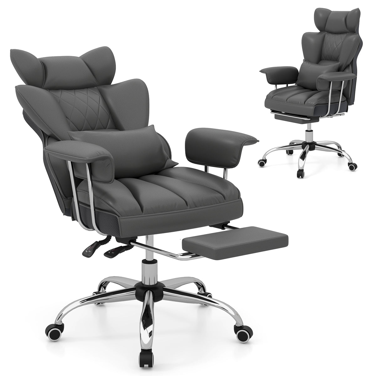 Big and Tall Executive Office Desk Chair with Footrest-Gray-Executive Office Chairs-DECOROLALA