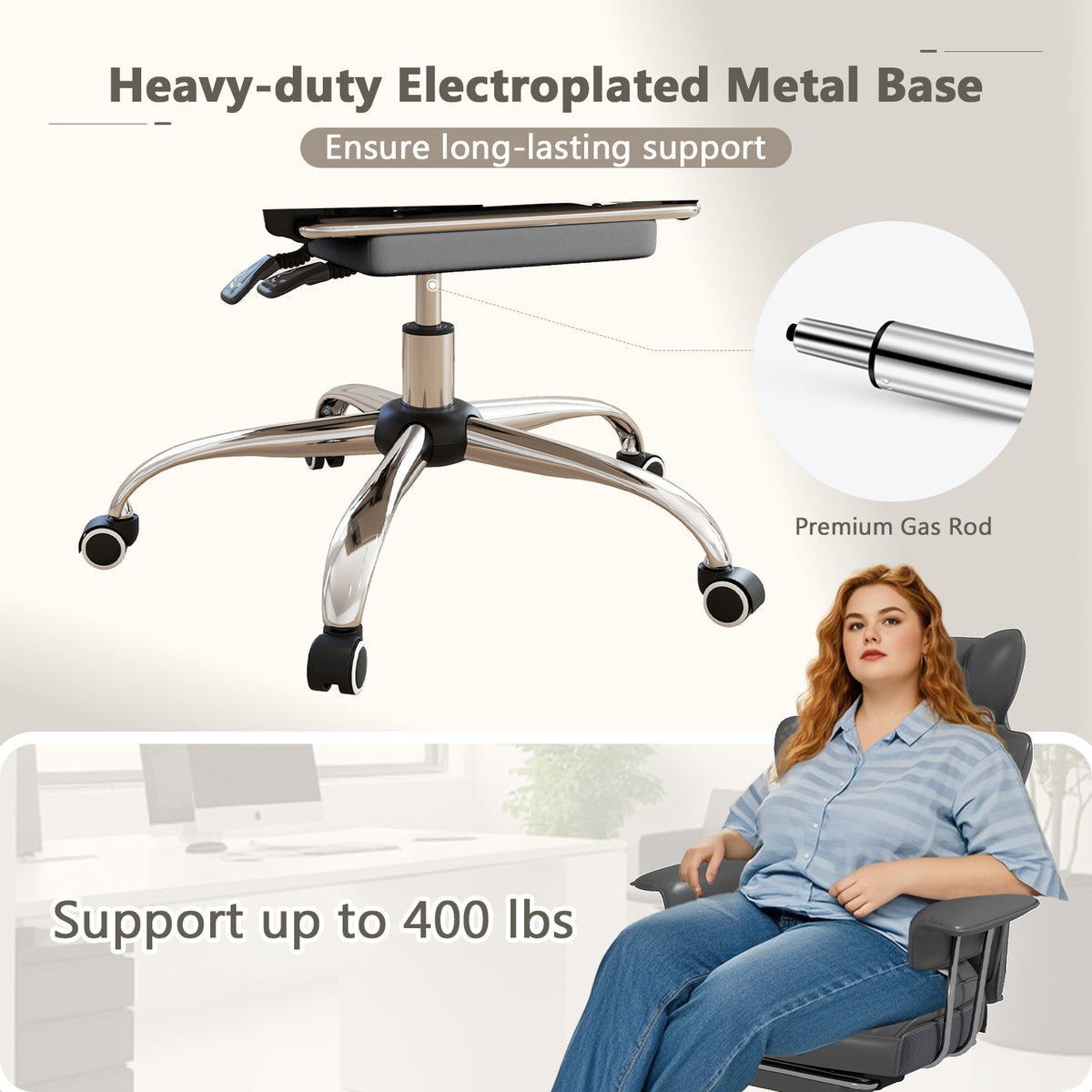 Big and Tall Executive Office Desk Chair with Footrest-Gray-Executive Office Chairs-DECOROLALA