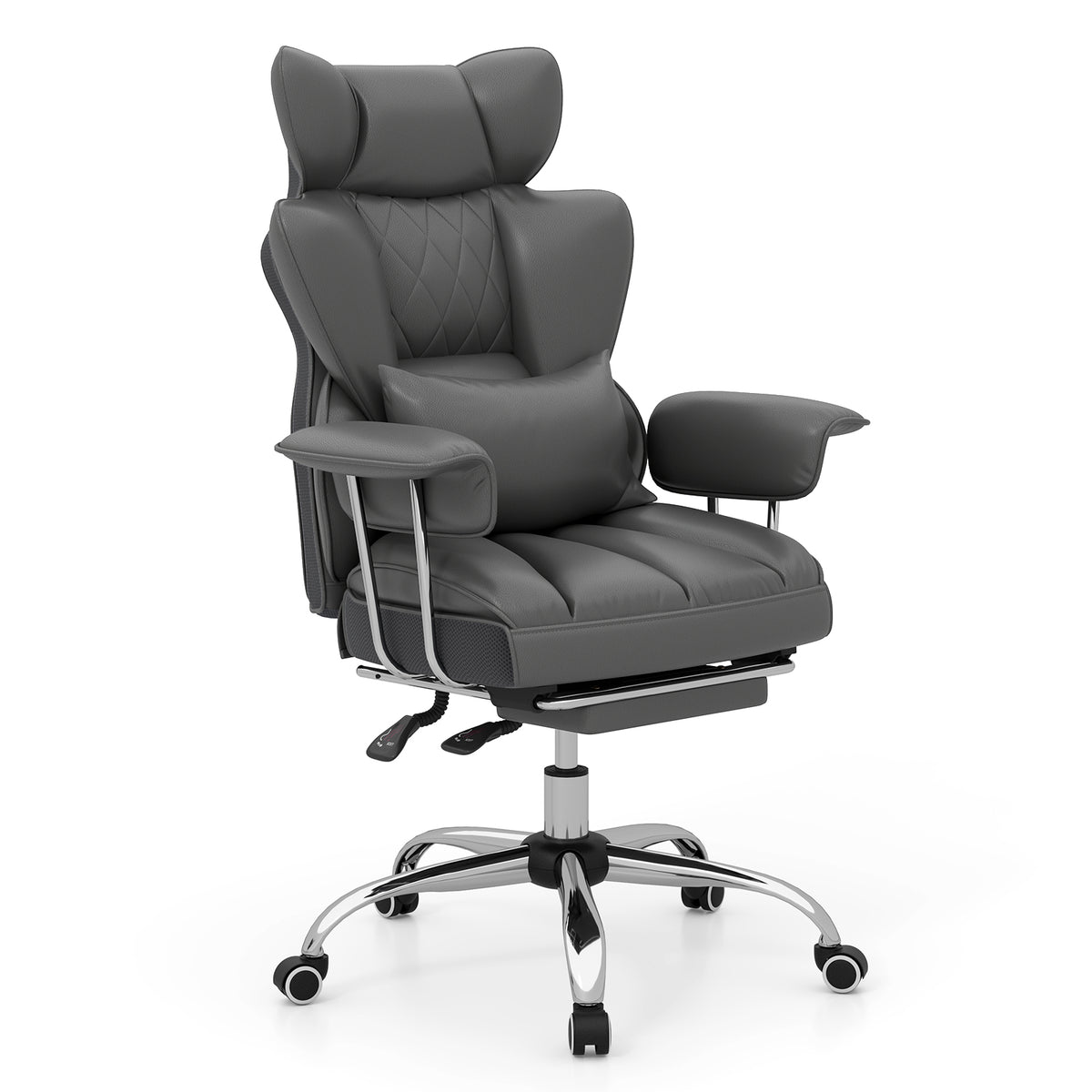 Big and Tall Executive Office Desk Chair with Footrest-Gray-Executive Office Chairs-DECOROLALA
