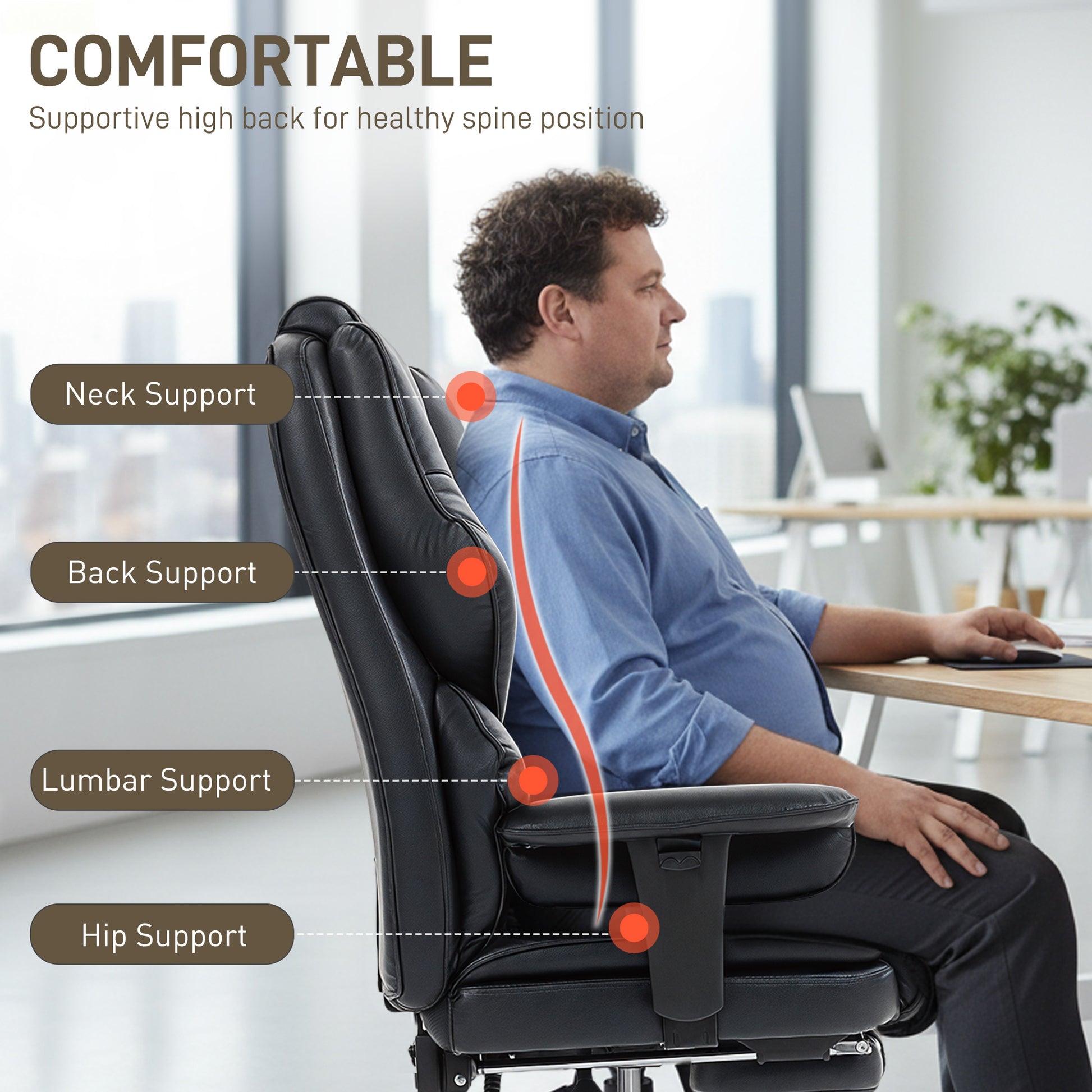 Big and Tall Office Chair - 400 lbs Black PU Leather-DECOROLALA