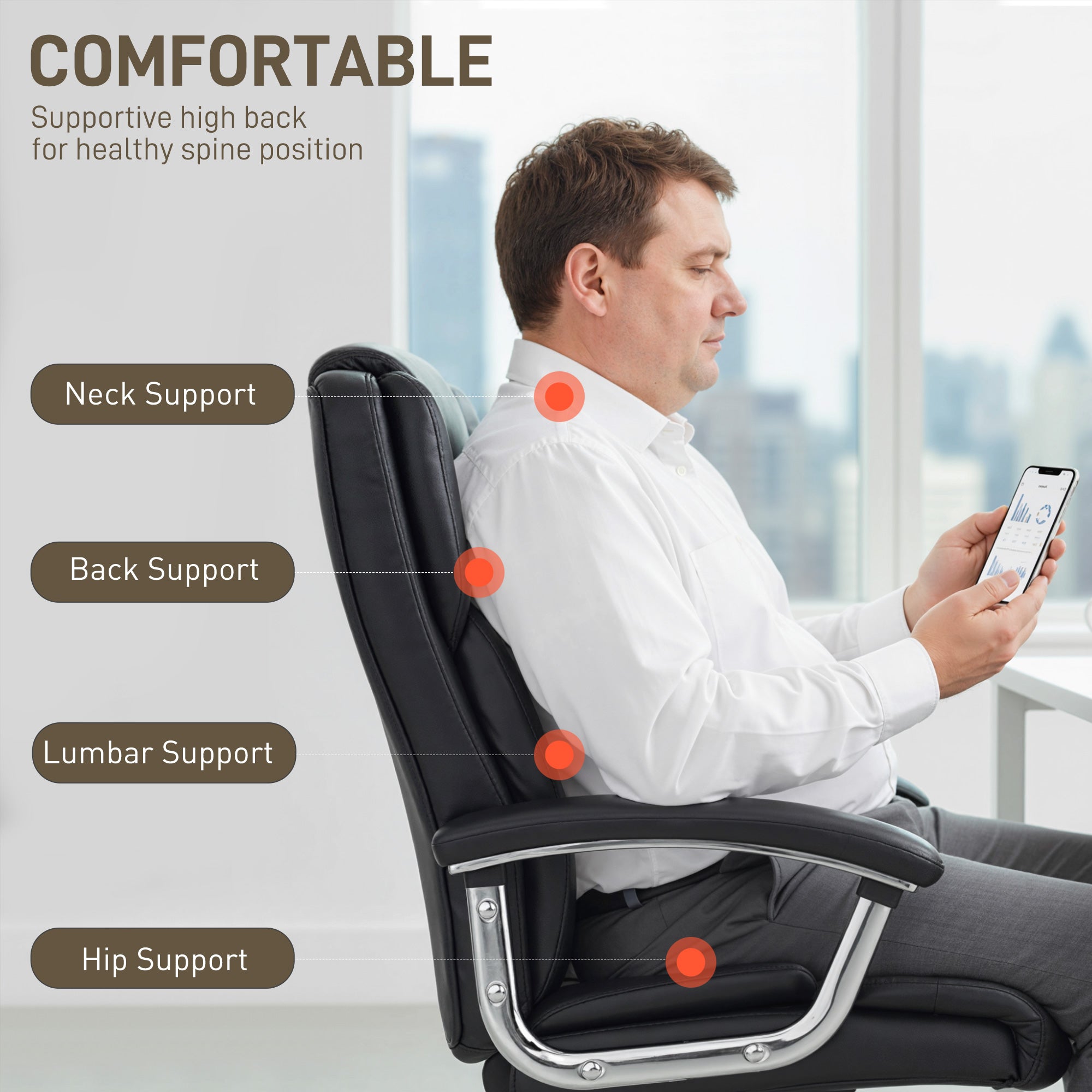 Big and Tall Office Chair 400 lbs - Black PU Leather-DECOROLALA