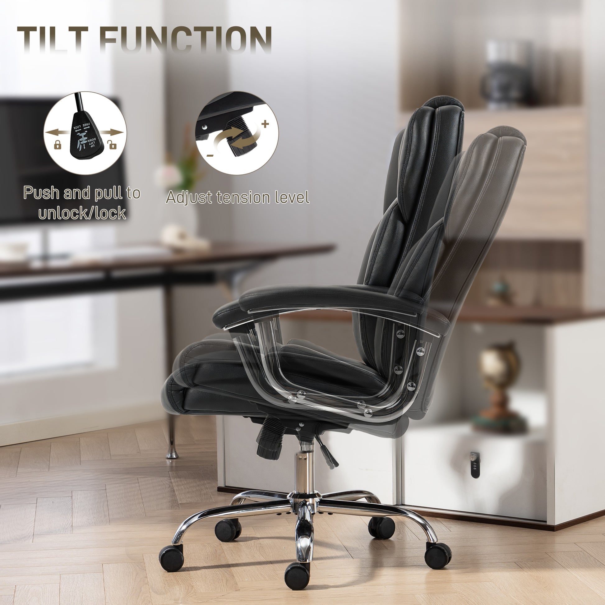 Big and Tall Office Chair 400 lbs - Black PU Leather-DECOROLALA