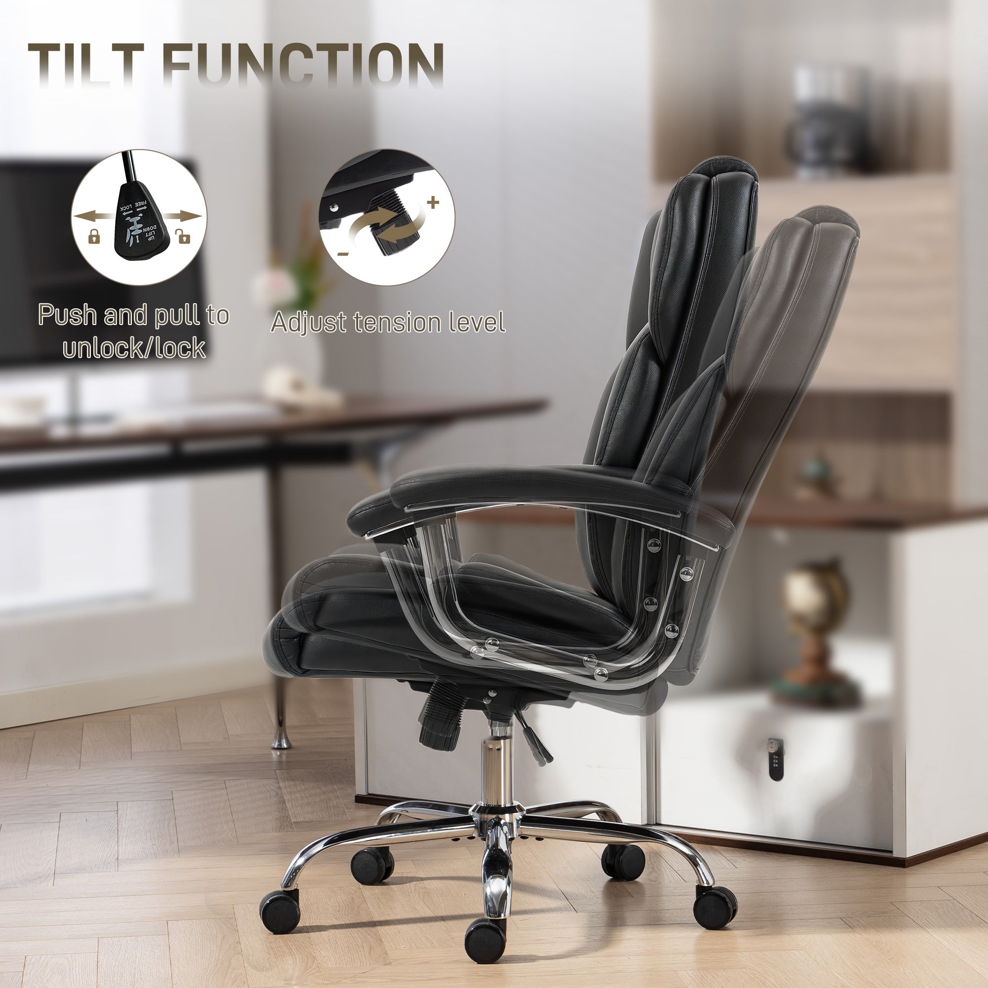 Big and Tall Office Chair 400 lbs - Black PU Leather-DECOROLALA