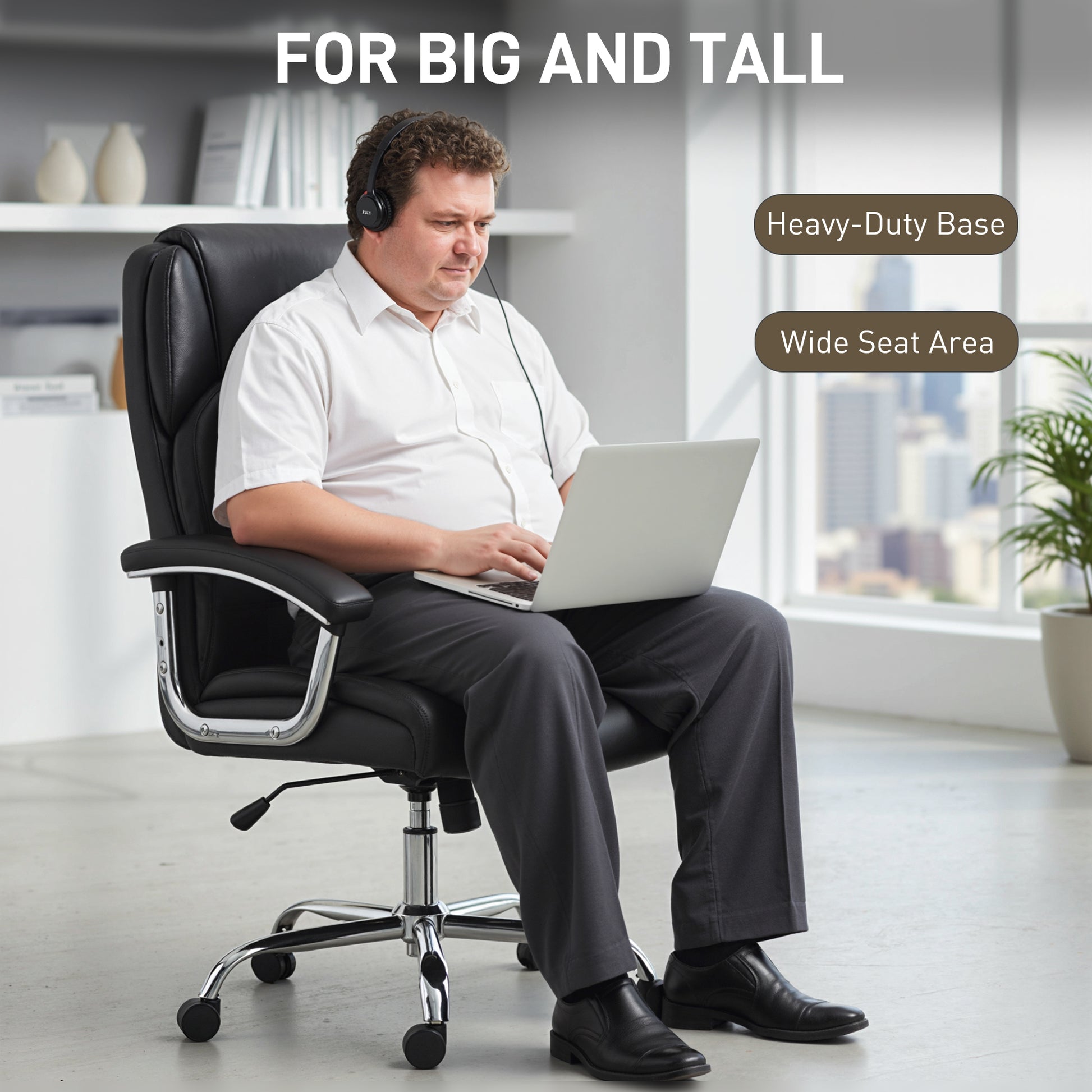 Big and Tall Office Chair 400 lbs - Black PU Leather-DECOROLALA
