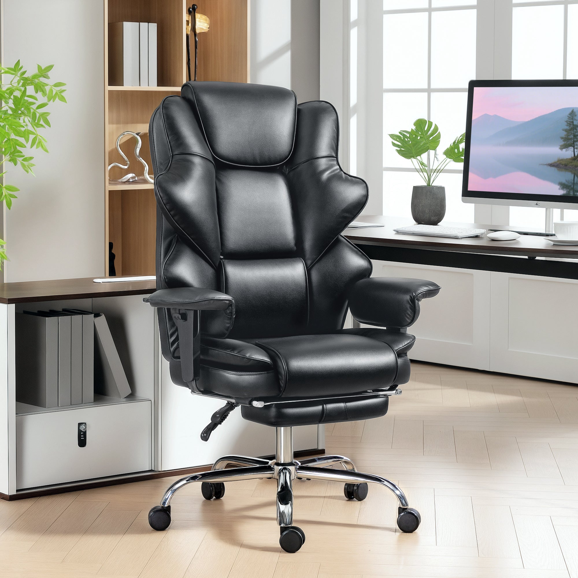 Big and Tall Office Chair - 400 lbs Black PU Leather-DECOROLALA