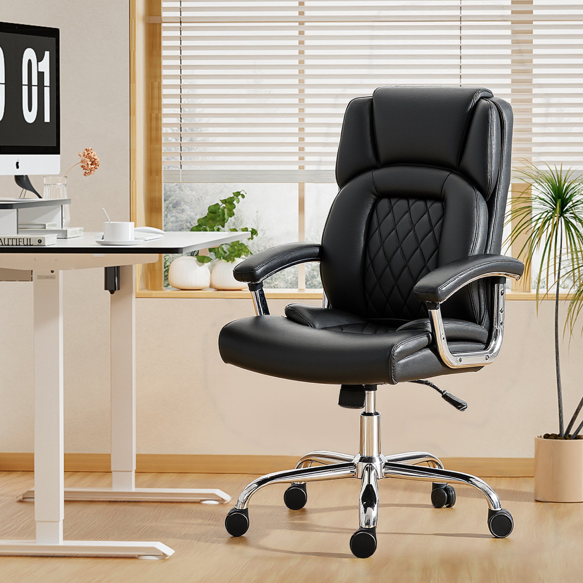 Big and Tall Office Chair 400 lbs - Black PU Leather-DECOROLALA