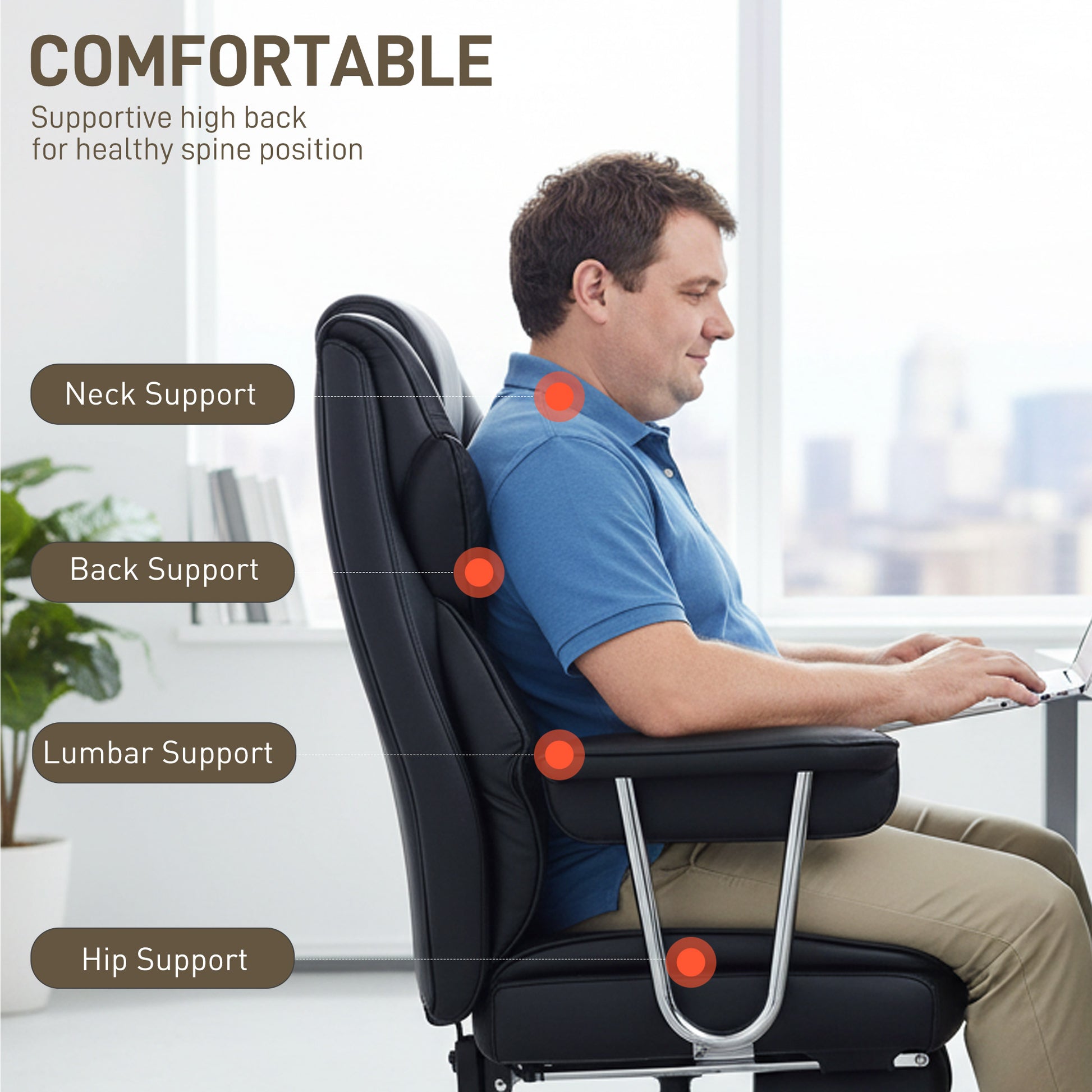 Big and Tall Office Chair - 400 lbs Reclining Black PU Leather-DECOROLALA