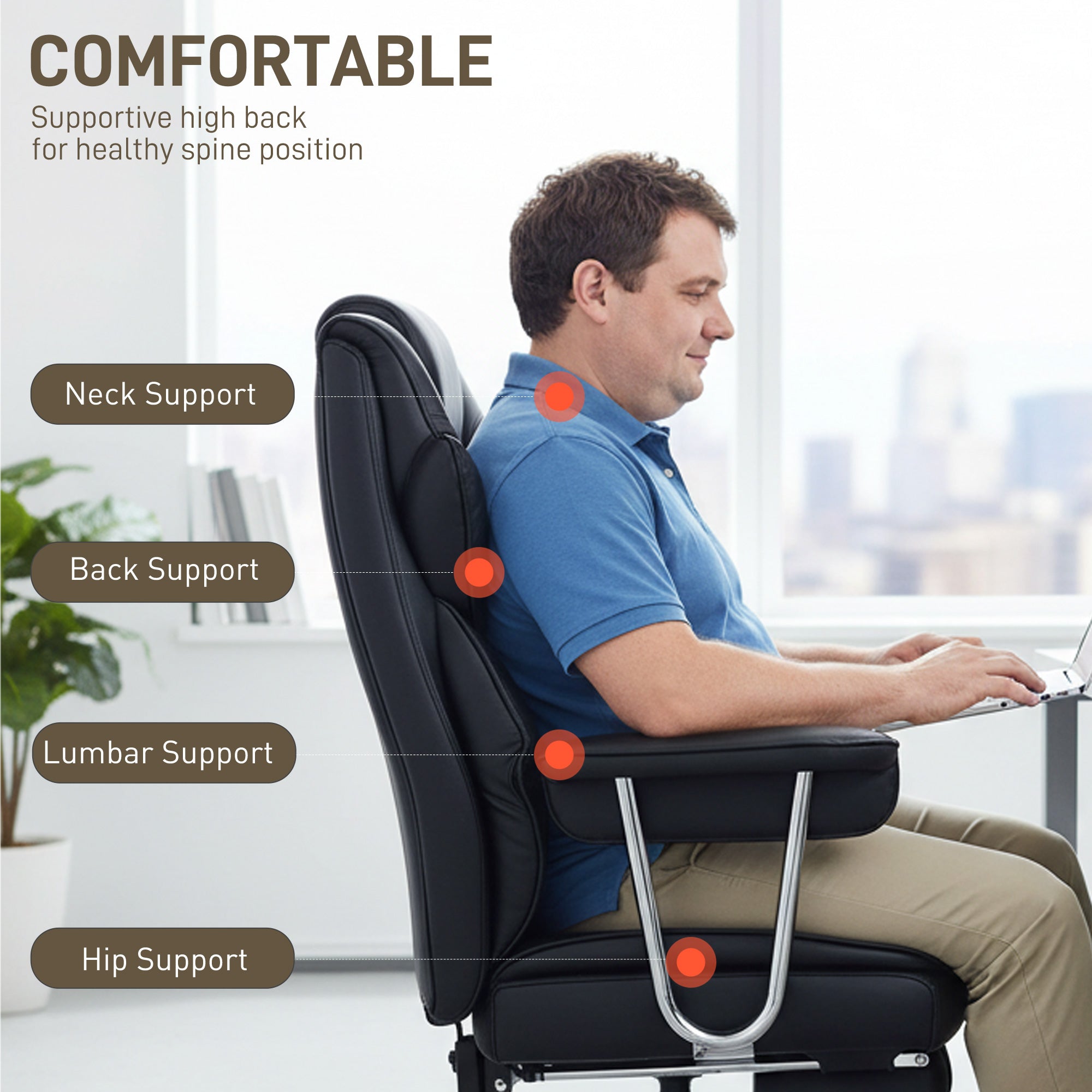 Big and Tall Office Chair - 400 lbs Reclining Black PU Leather-DECOROLALA