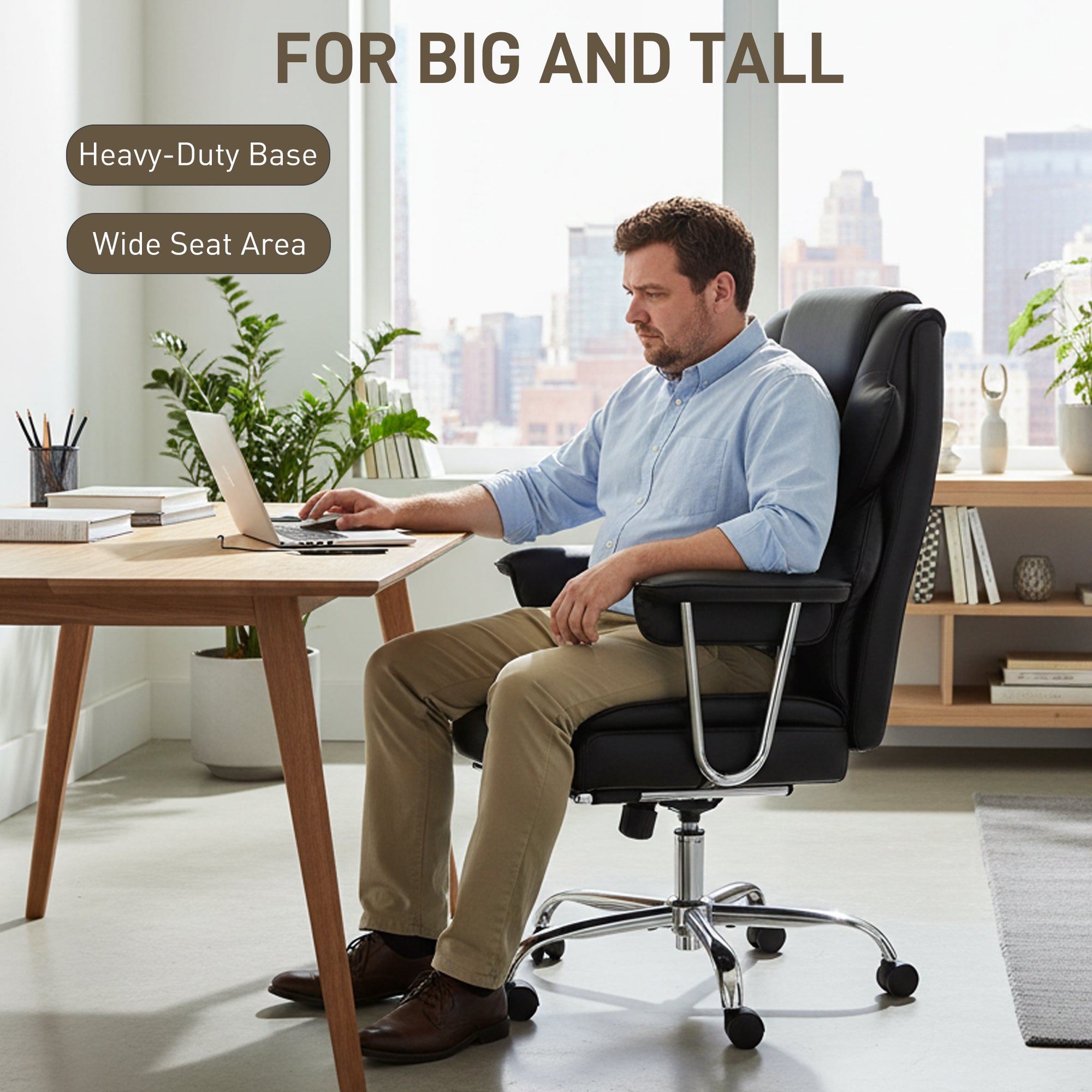 Big and Tall Office Chair - 400 lbs Reclining Black PU Leather-DECOROLALA