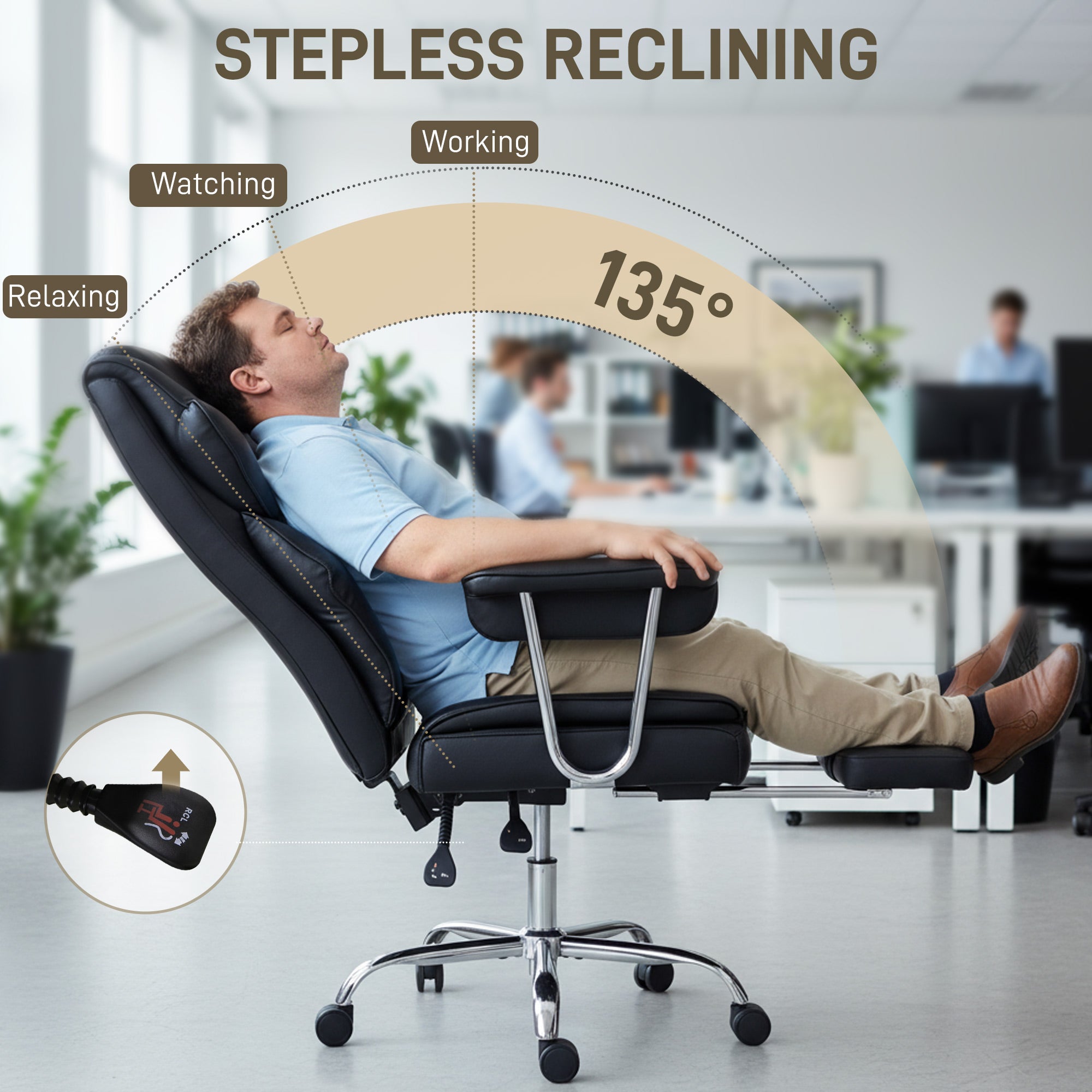 Big and Tall Office Chair - 400 lbs Reclining Black PU Leather-DECOROLALA