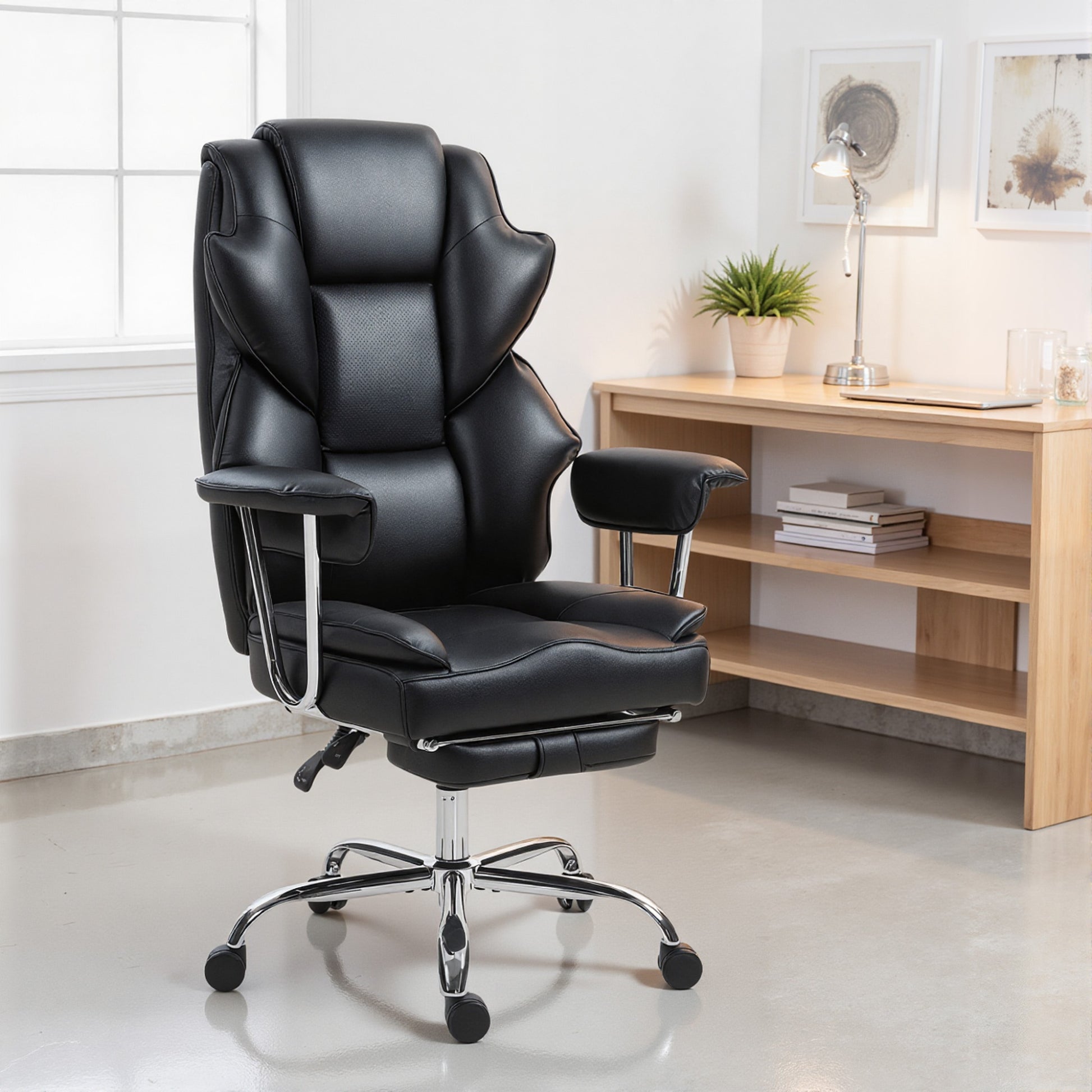 Big and Tall Office Chair - 400 lbs Reclining Black PU Leather-DECOROLALA