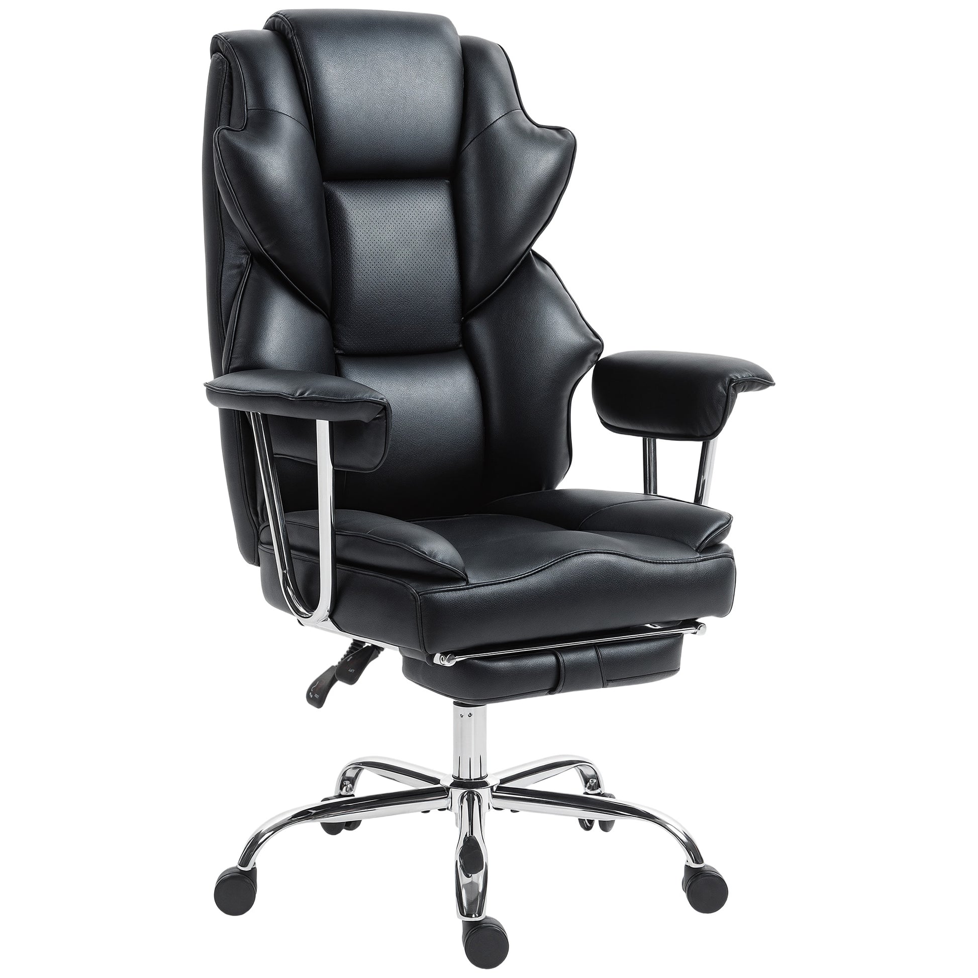 Big and Tall Office Chair - 400 lbs Reclining Black PU Leather-DECOROLALA