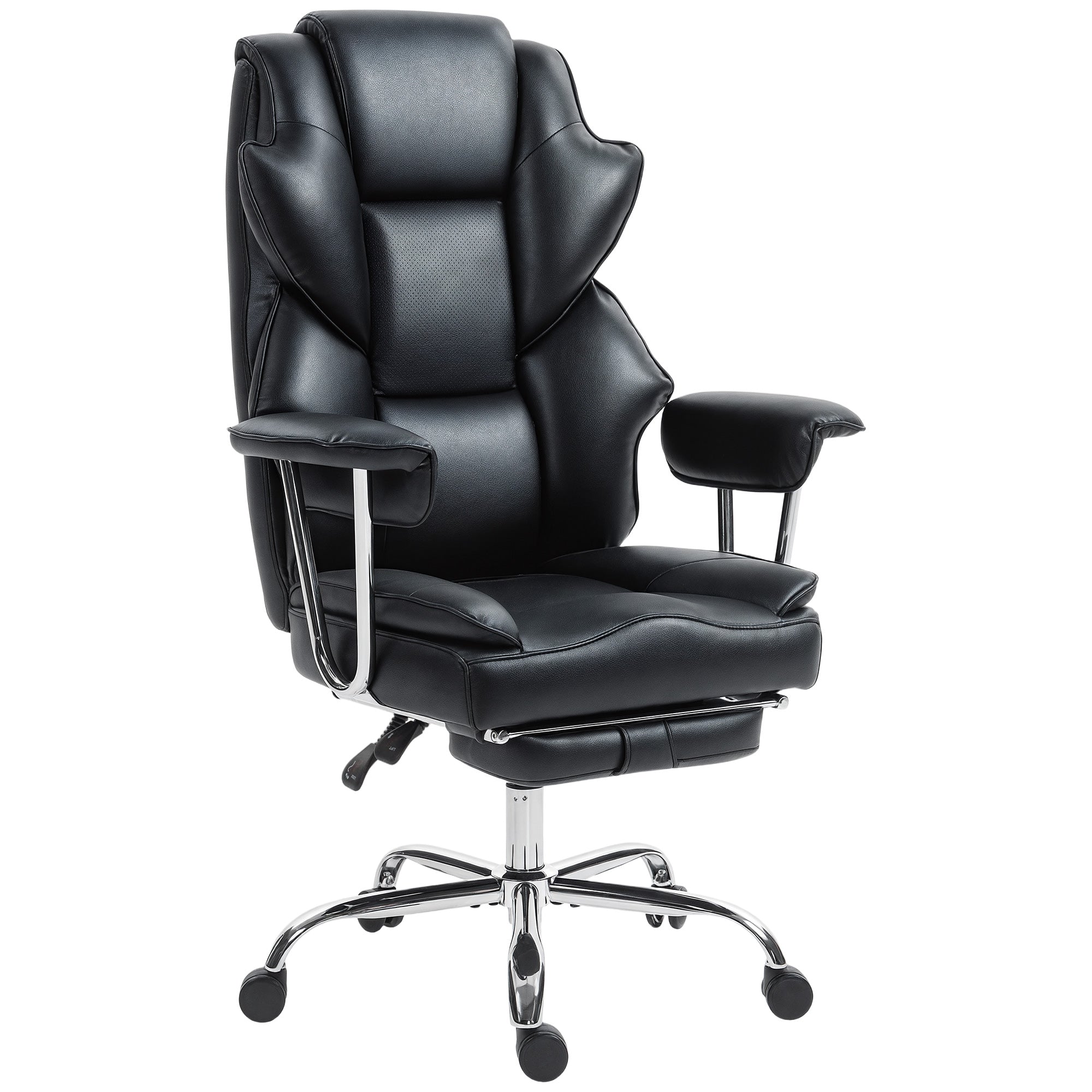 Big and Tall Office Chair - 400 lbs Reclining Black PU Leather-DECOROLALA