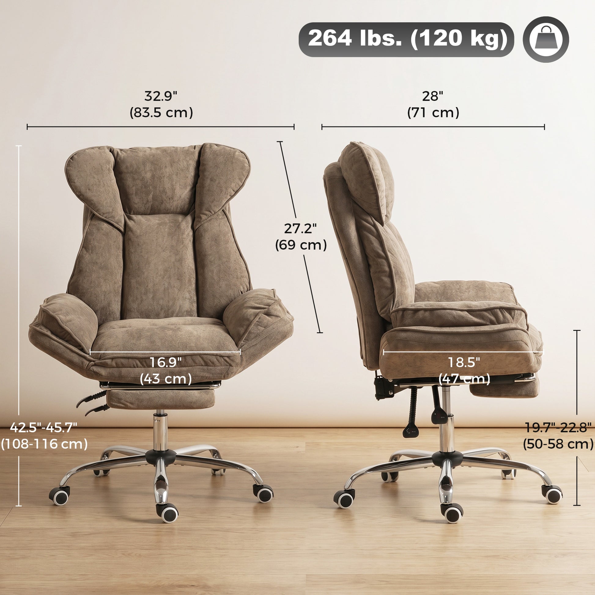 Big and Tall Office Chair - Brown Snowflake Velvet Reclining-Office Products > Office Furniture > Office Chairs-DECOROLALA
