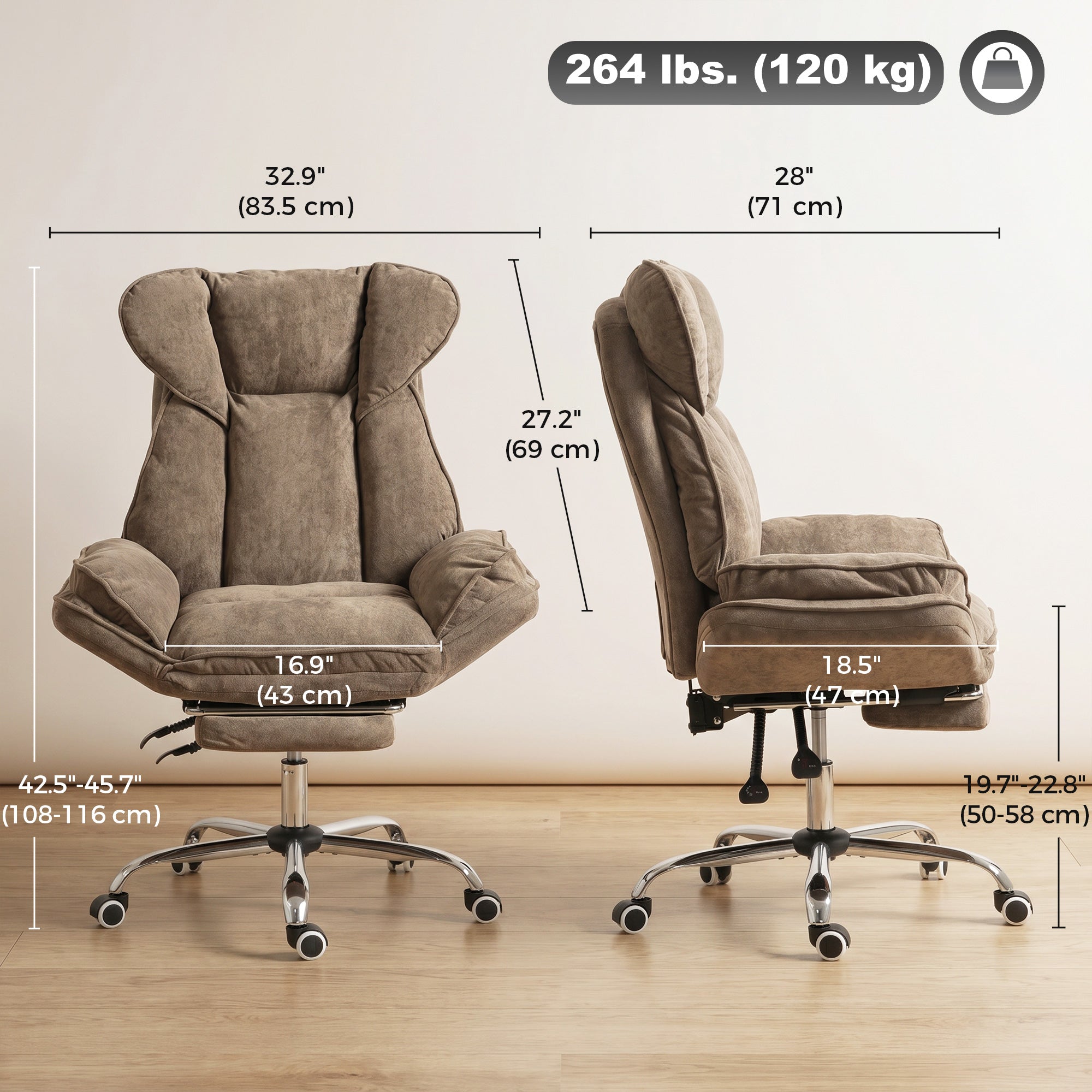 Big and Tall Office Chair - Brown Snowflake Velvet Reclining-Office Products > Office Furniture > Office Chairs-DECOROLALA