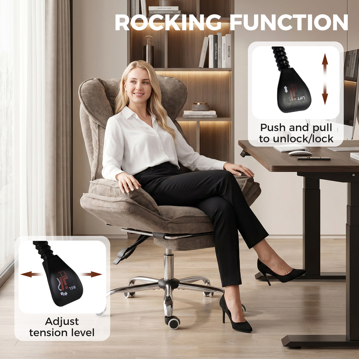 Big and Tall Office Chair - Brown Snowflake Velvet Reclining-Office Products > Office Furniture > Office Chairs-DECOROLALA