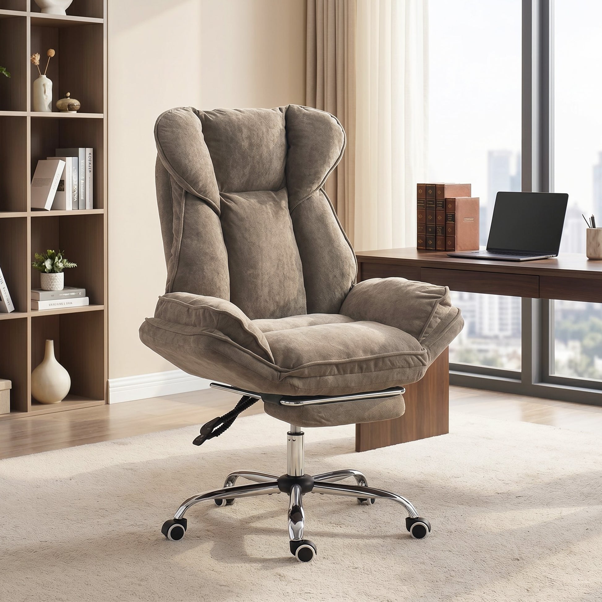 Big and Tall Office Chair - Brown Snowflake Velvet Reclining-Office Products > Office Furniture > Office Chairs-DECOROLALA